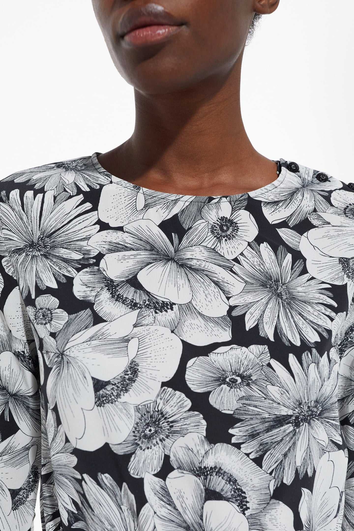 ROMANTIC GARDEN LONG SLEEVE SHORT DRESS BLACK WHITE 6