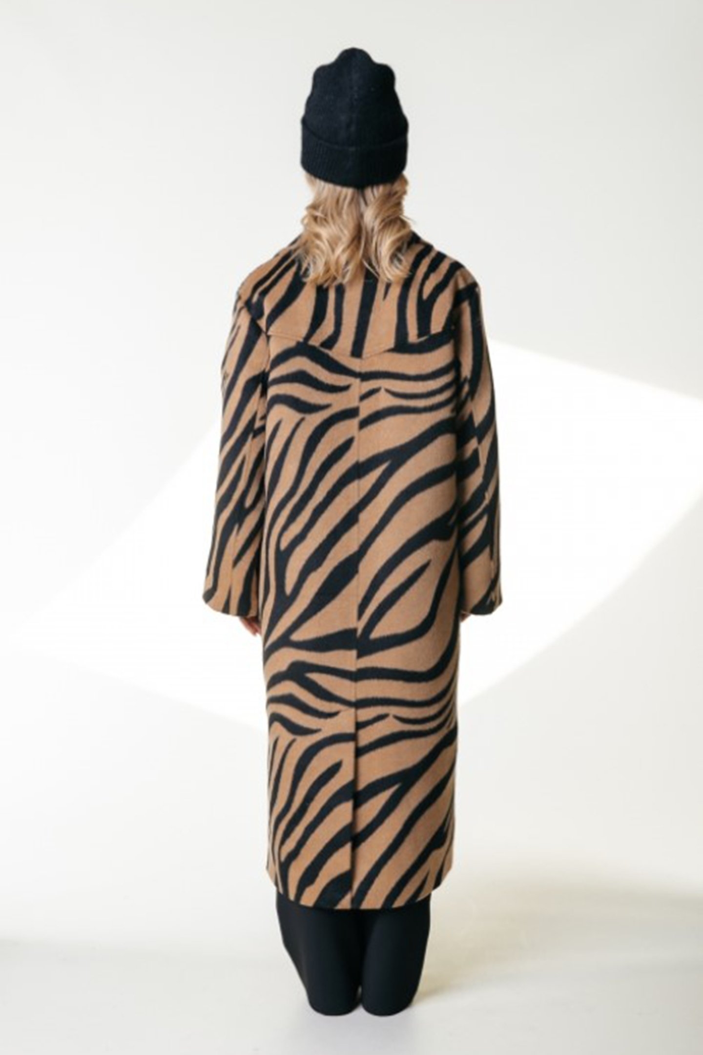 ZANIA ZEBRA DOUBLE BREASTED WOOL LONG COAT BROWN 2