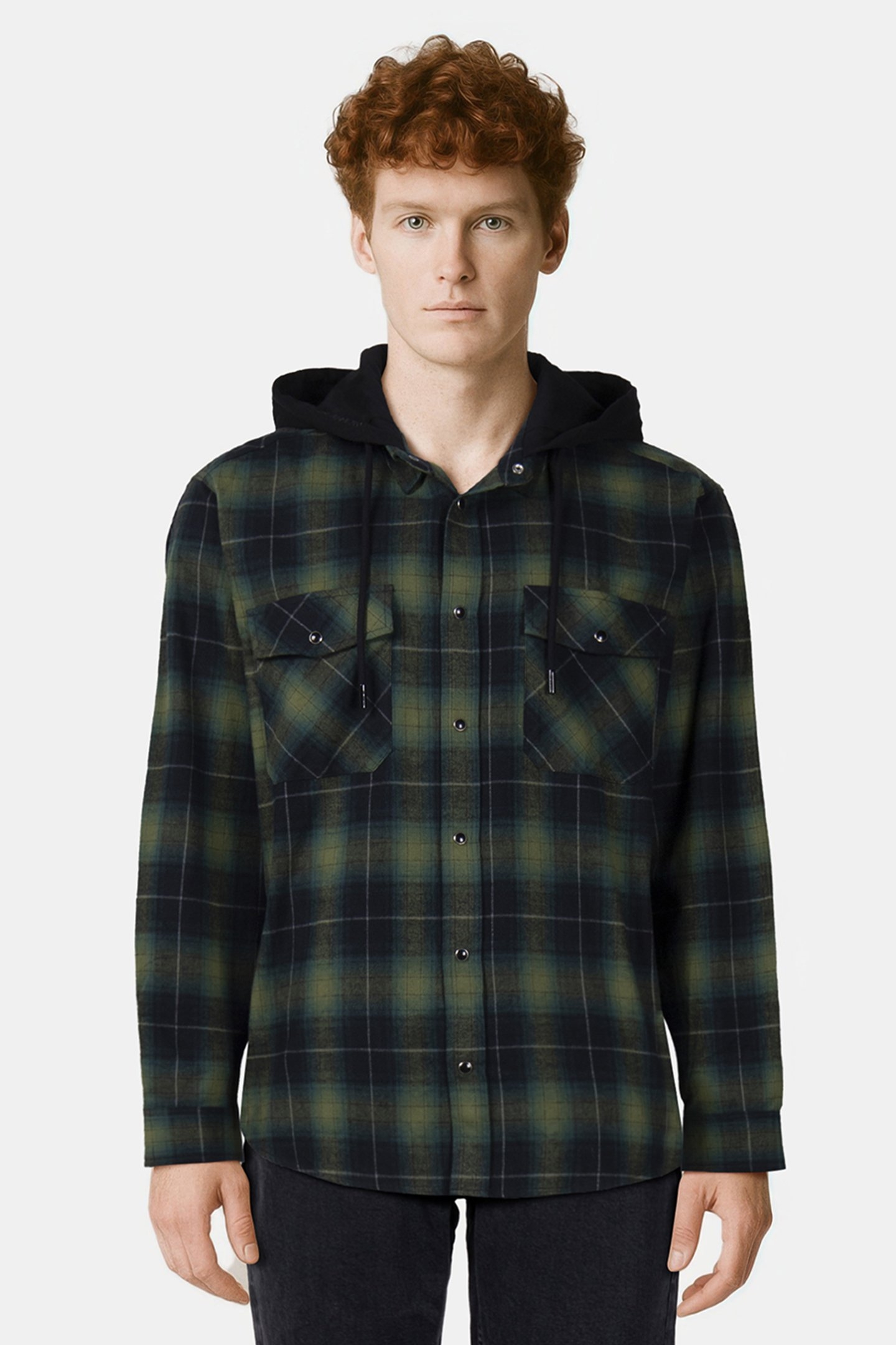 CHECKED SHIRT WITH HOOD BLACK/GREEN 1