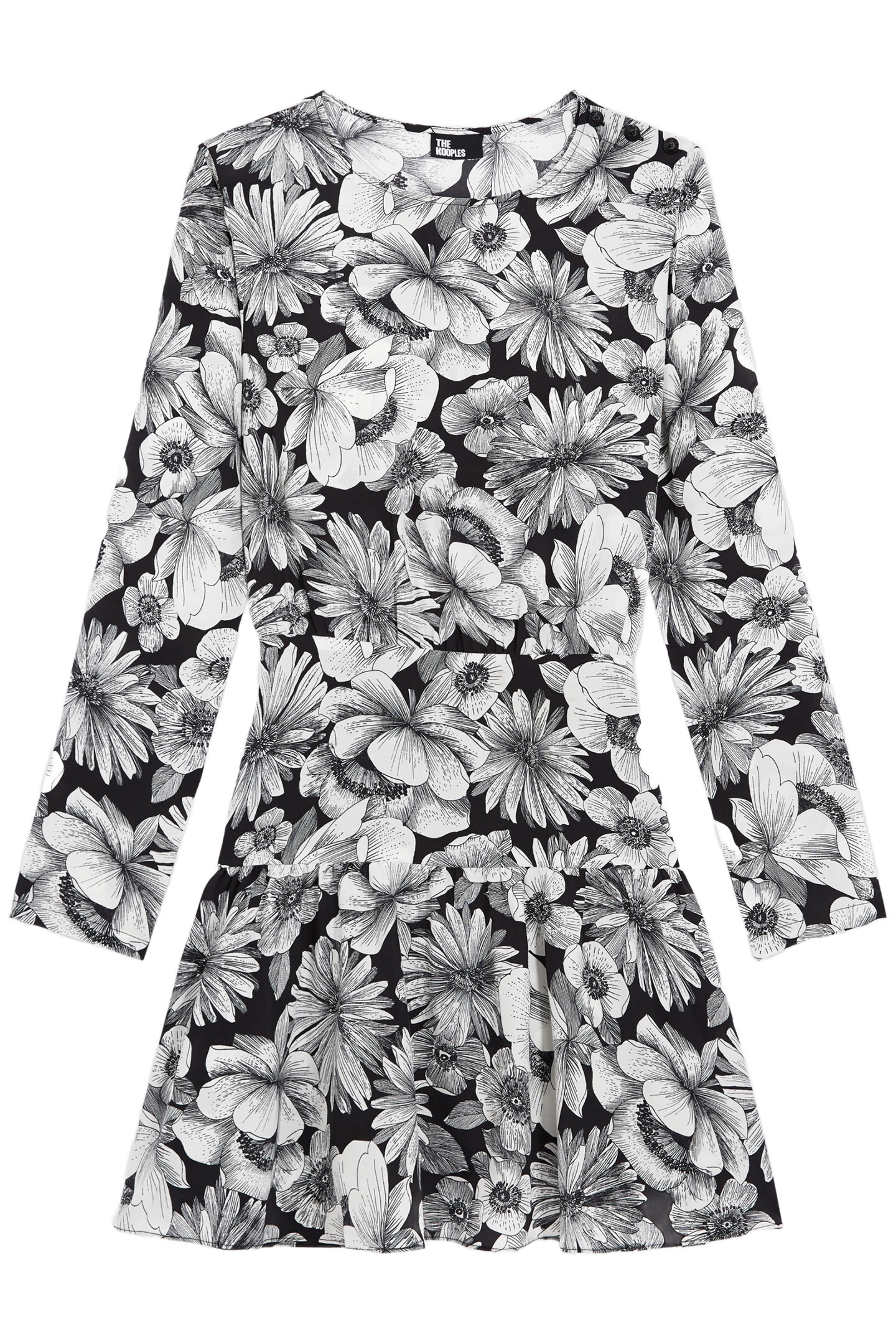 ROMANTIC GARDEN LONG SLEEVE SHORT DRESS BLACK WHITE 5