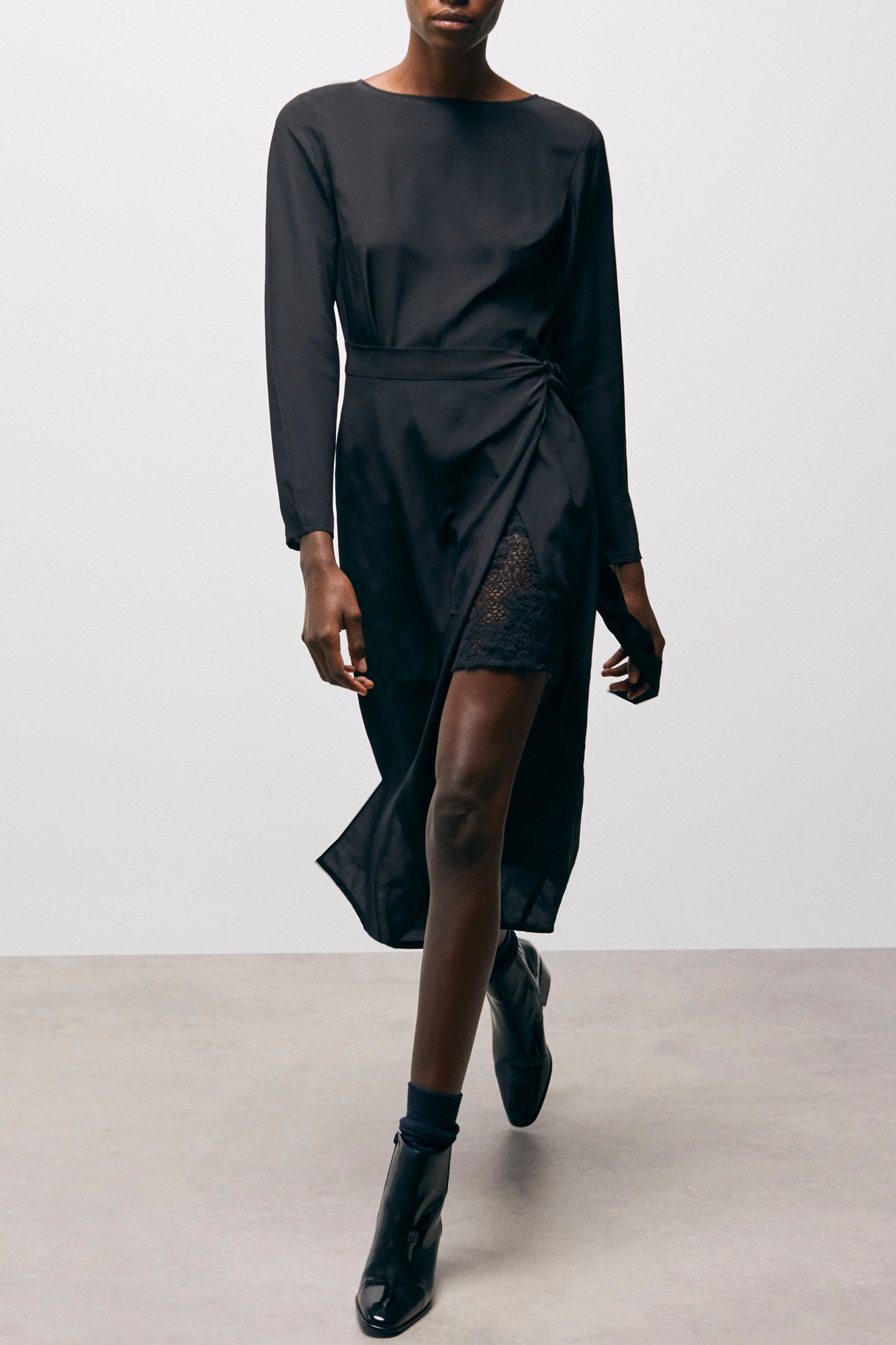 LONG DRESS LONG SLEEVES LACE SKIRT BLACK 4