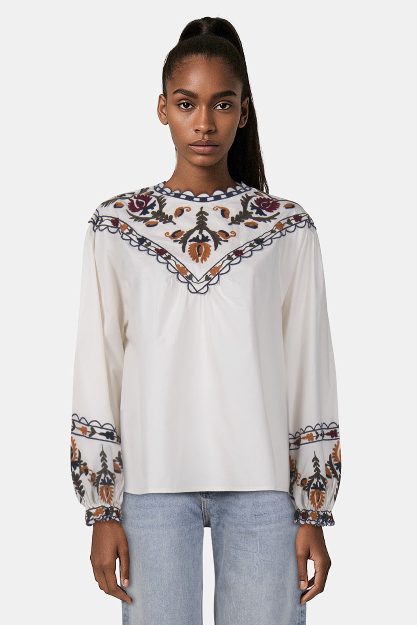 TOP EMBROIDERED COTTON IVORY 1