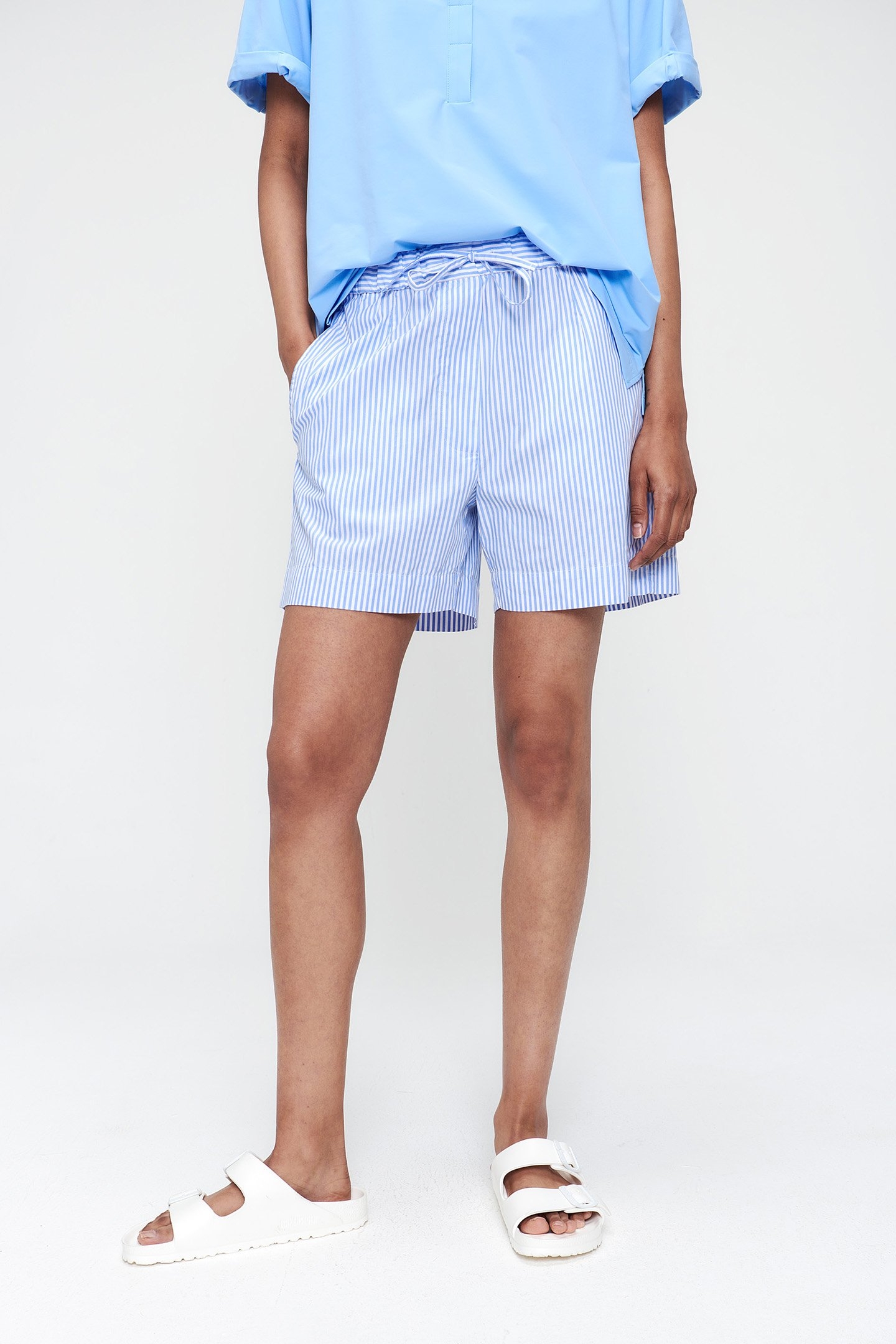 STRIPED COTTON SHORTS AIR BLUE 1
