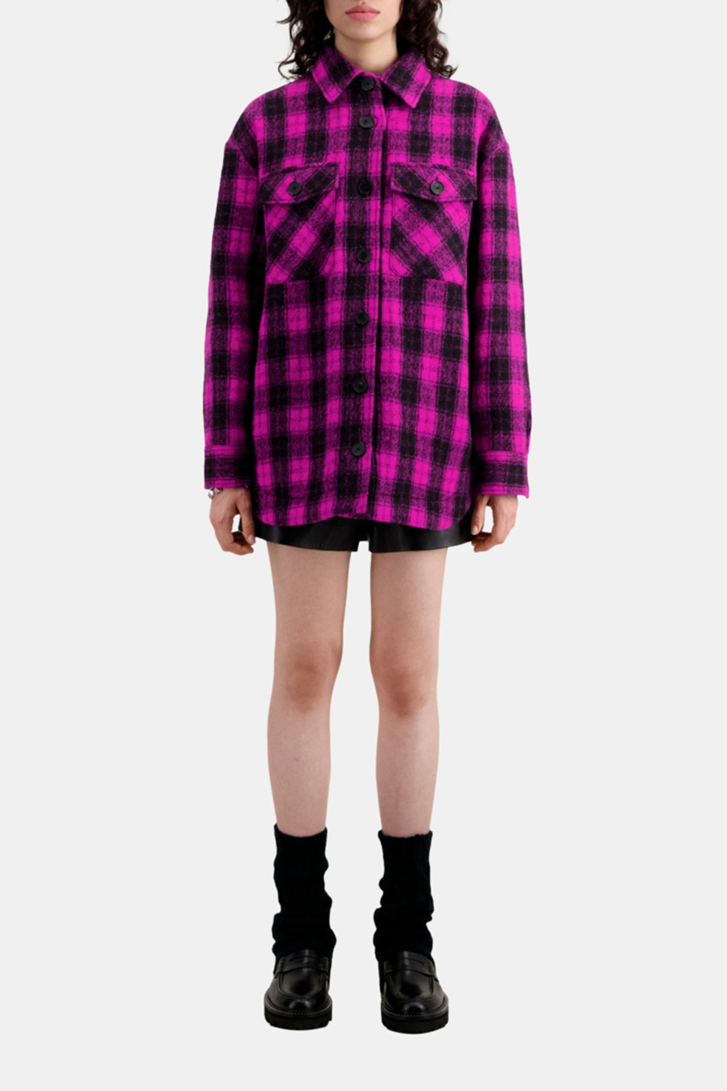 OVERSHIRT WITH QUILTED SIDE POCKETS PINK BLACK 2