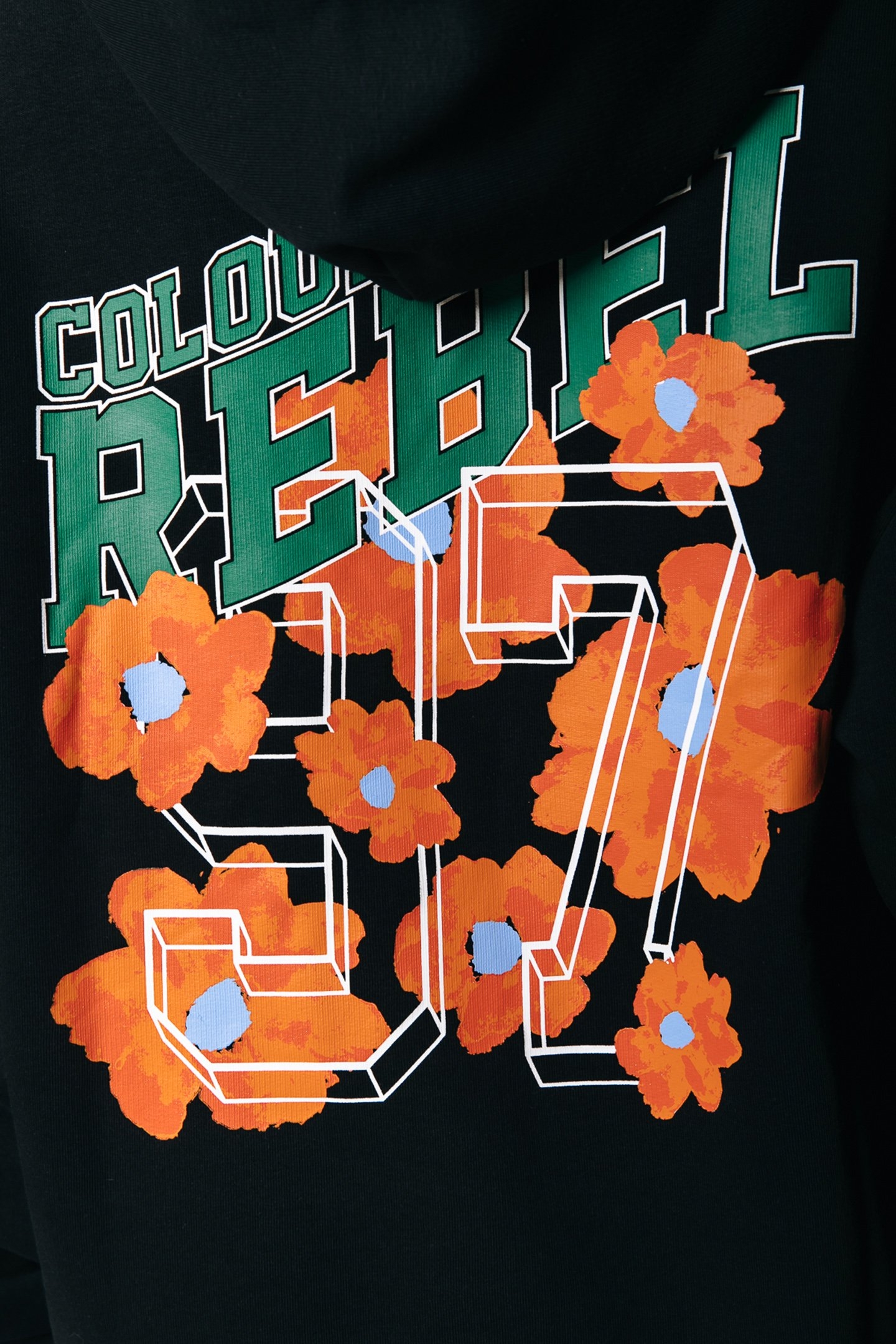 AQUA FLOWERS OVERSIZED HOODIE BLACK 4