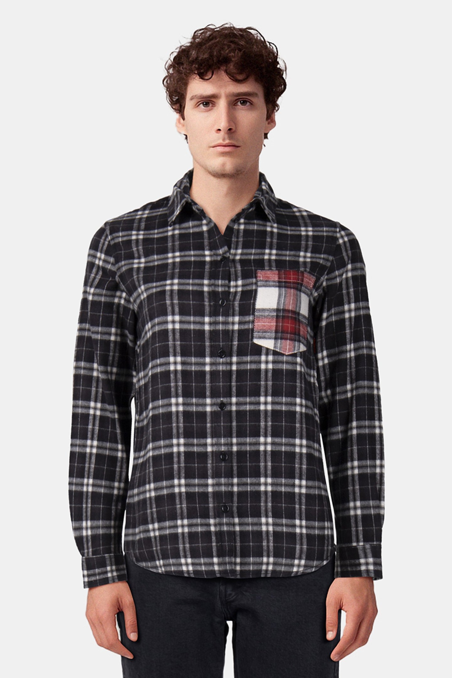 CHECKED SHIRT WITH CONTRASTING POCKETS BLACK 1