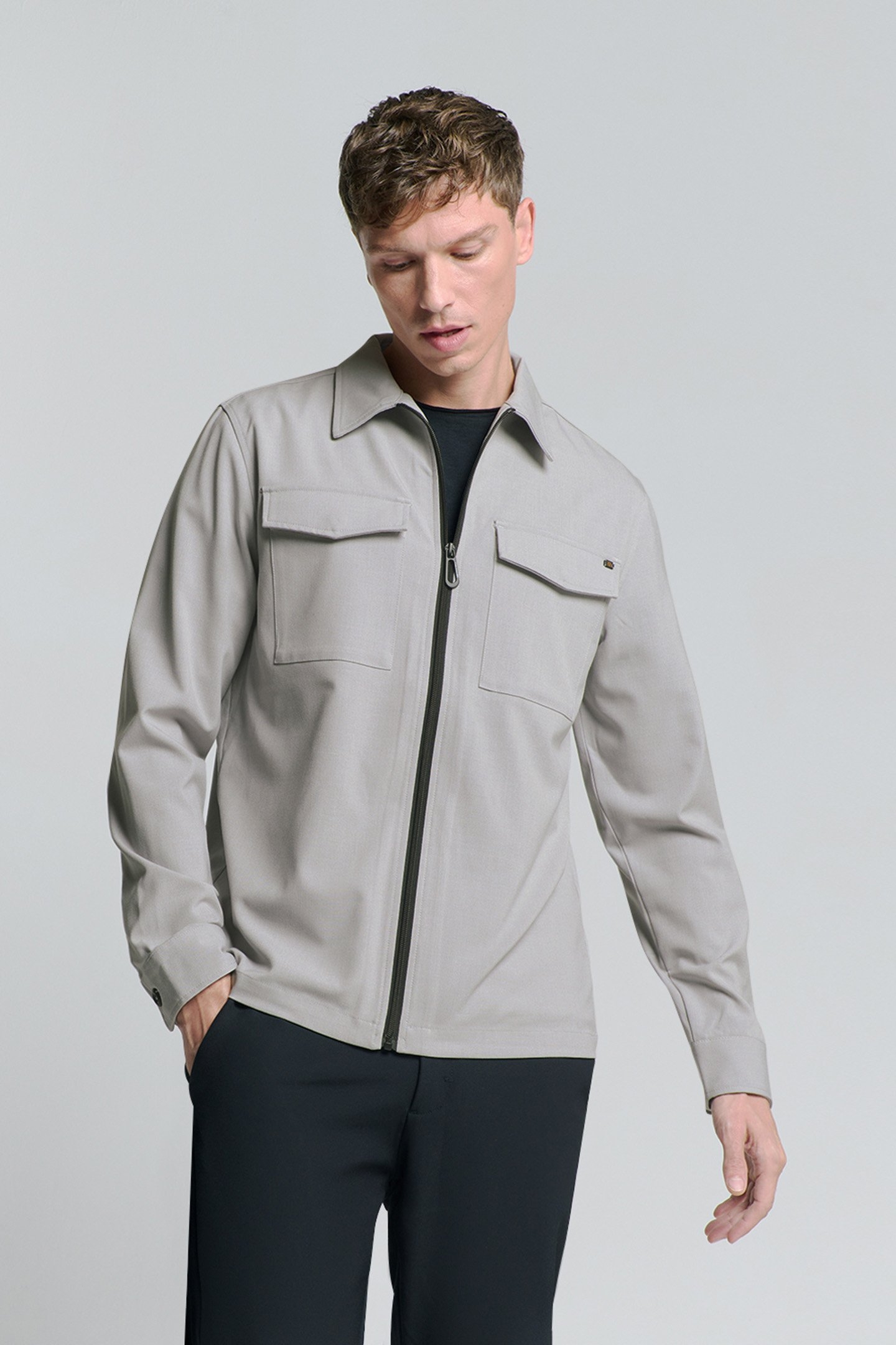 OVERSHIRT ZIP CLOSURE STRETCH GREY MELANGE 1