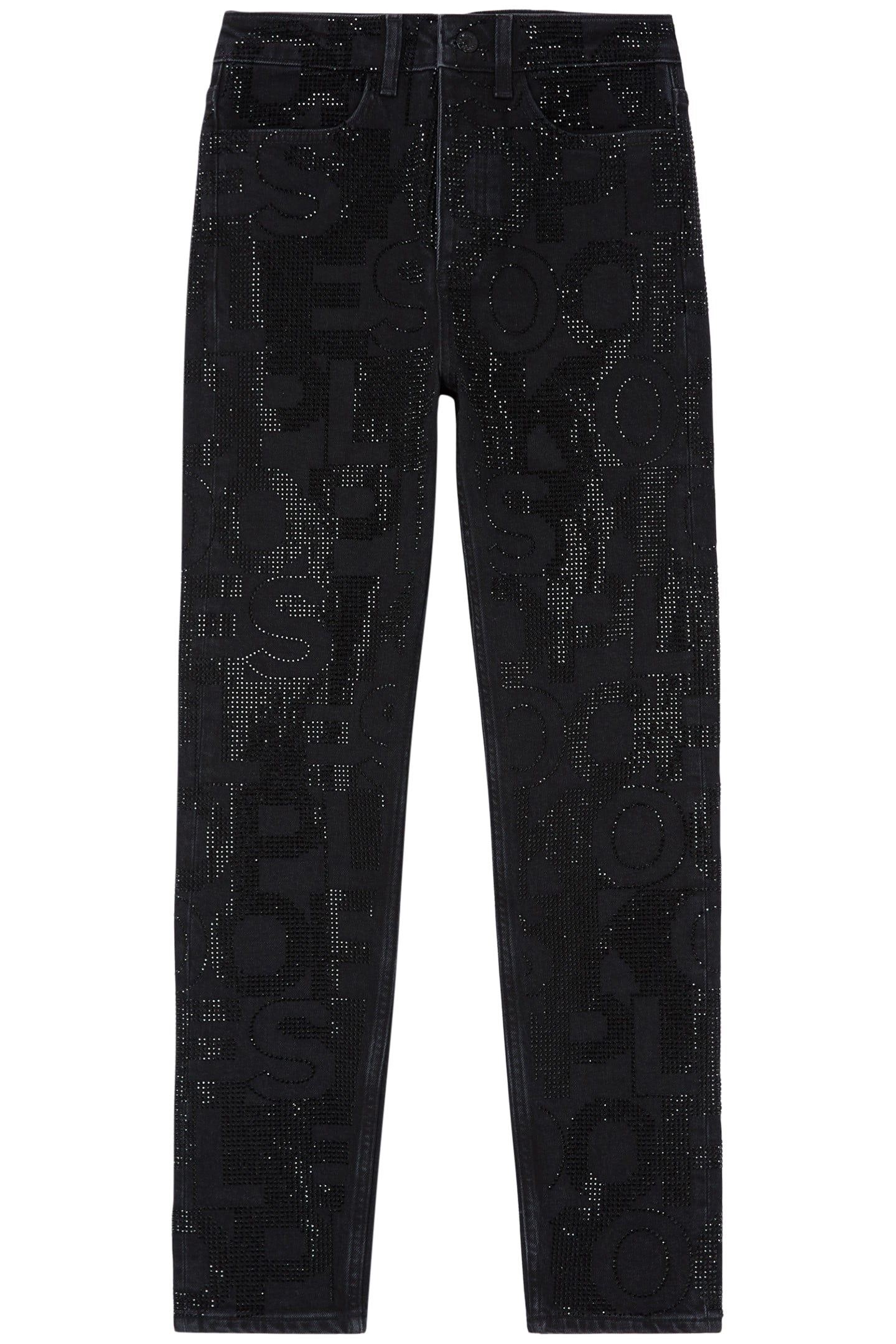 BLACK SLIM JEANS WITH RHINESTONE LOGO 1