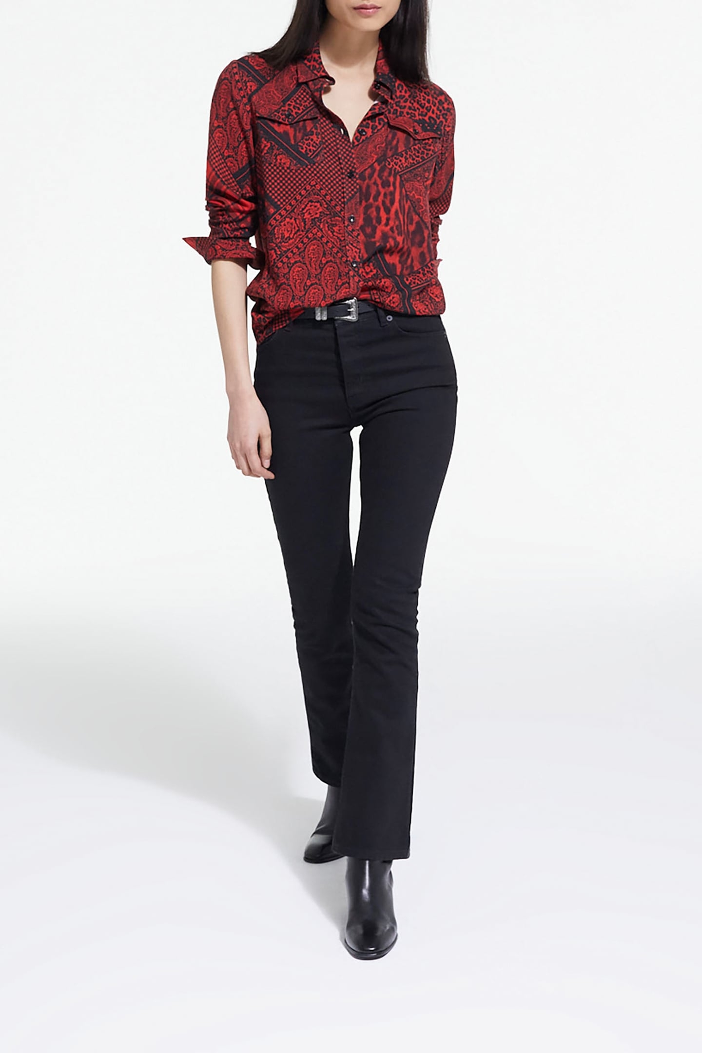 SHIRT WITH BUTTON PLACKET DETAIL RED/BLACK 3