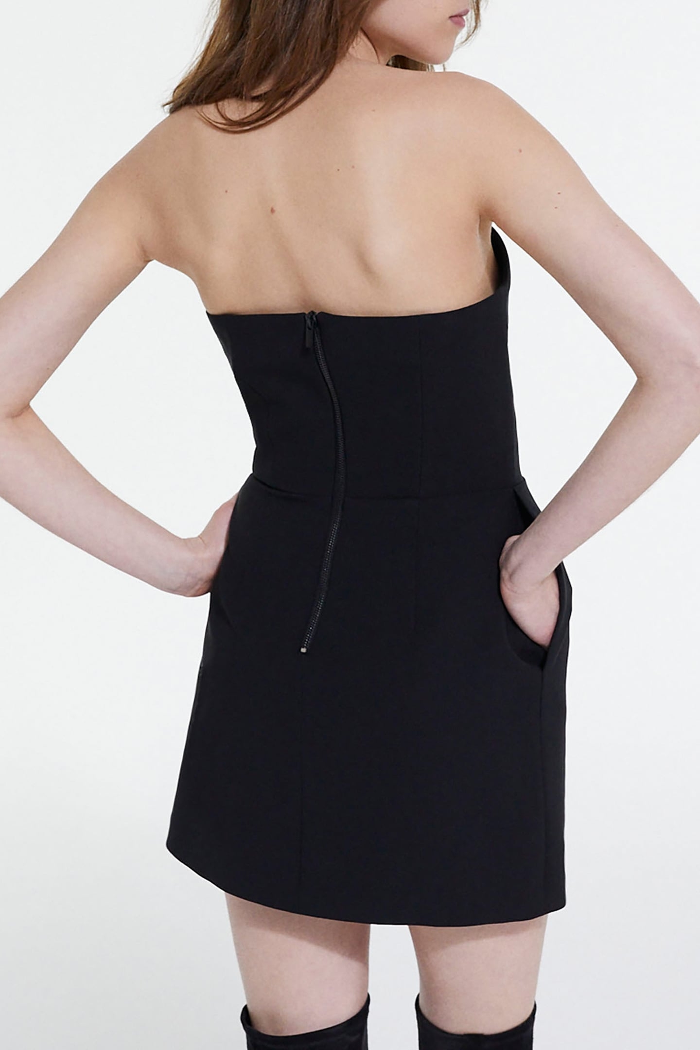 SHORT STRAPLESS DRESS IN ROMANTIC CREPE BLACK 2