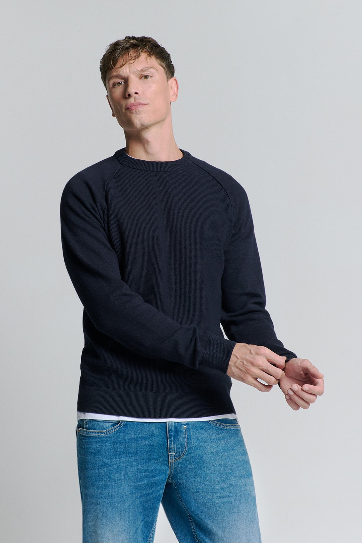 PULLOVER CREWNECK SOLID RELIEF KNIT BLUEBERRY 1