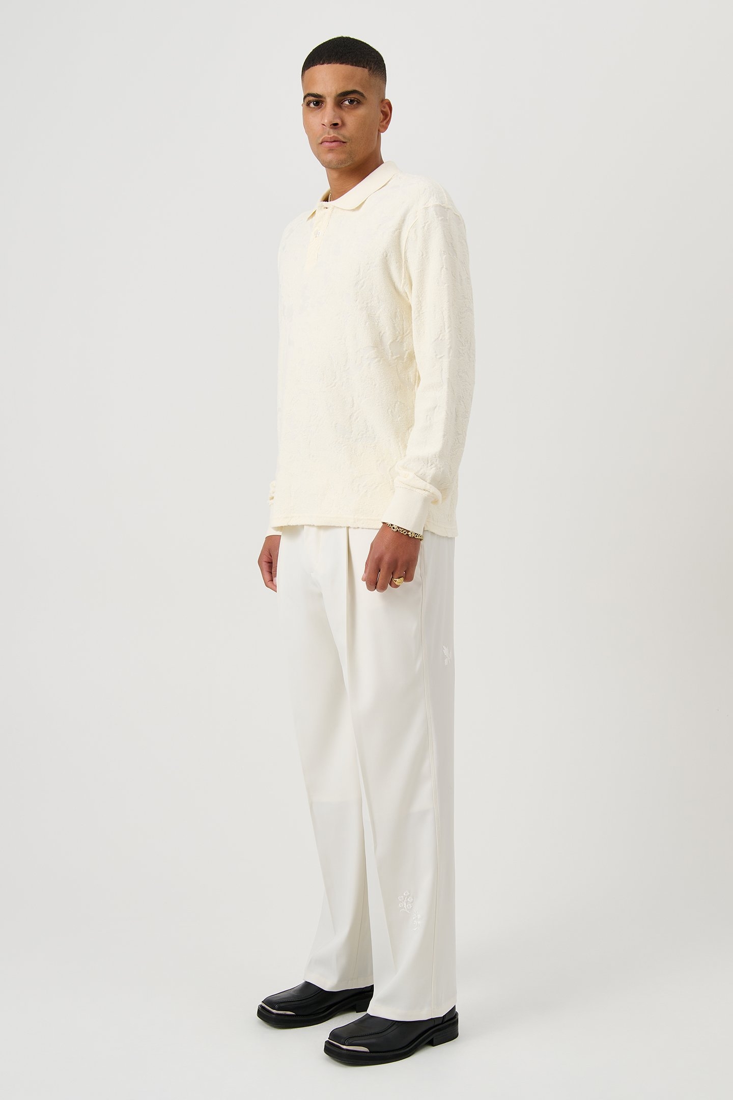 ROBERT PLUSH L/S POLO SHIRT OFF WHITE 1