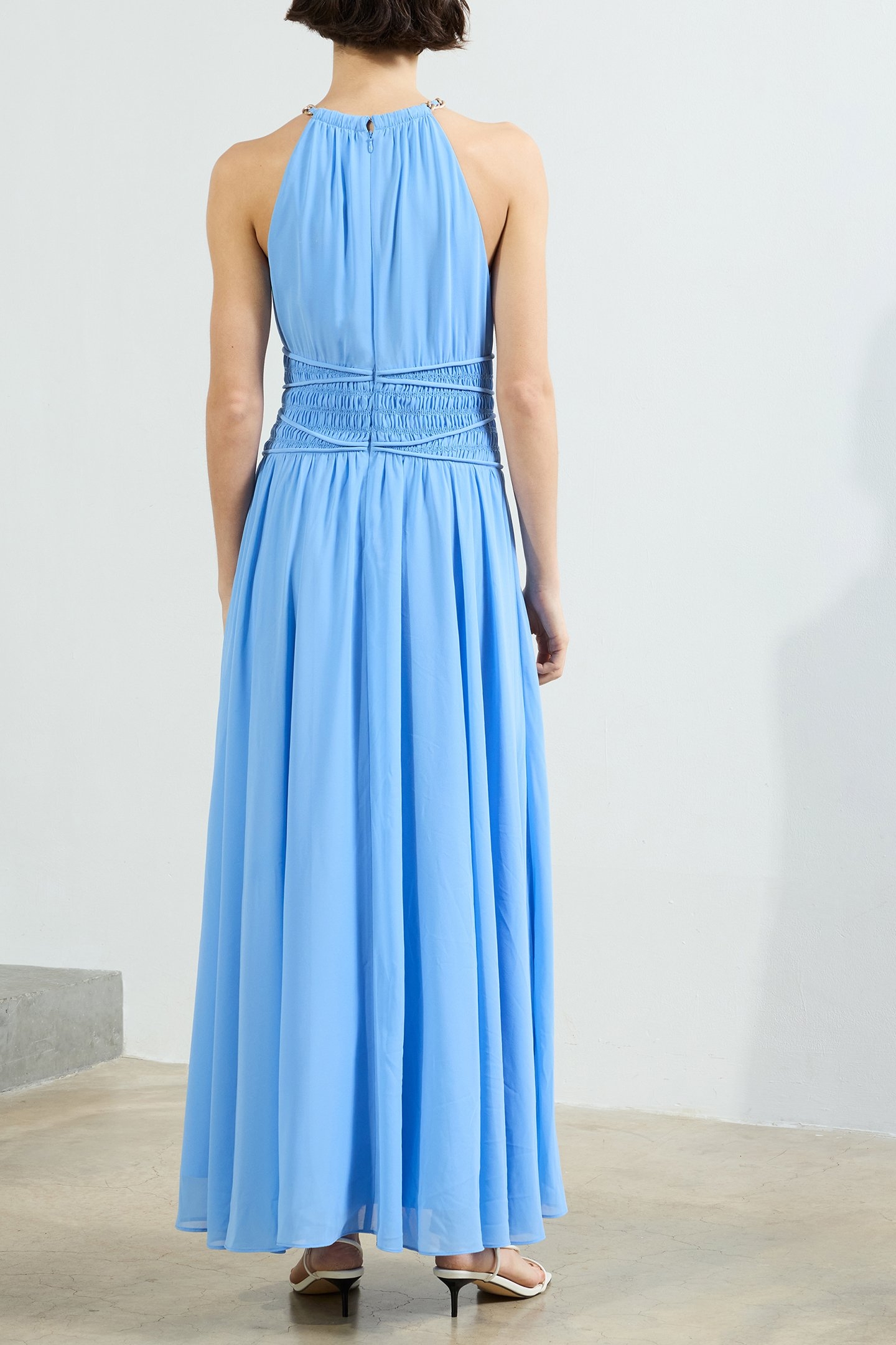 EDEN GEORGETTE HALTER NK DRESS CORNFLOWER BLUE 2