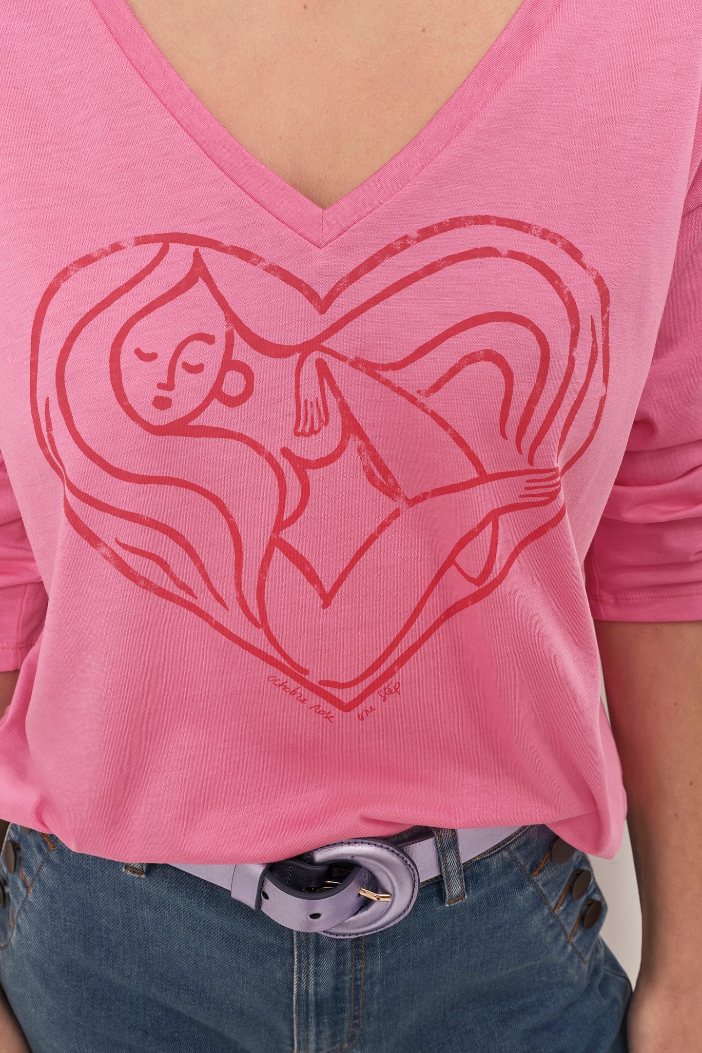 MEZZO - FUCHSIA WOMEN'S T-SHIRT WITH RED HEART DESIGN FOR PI 7