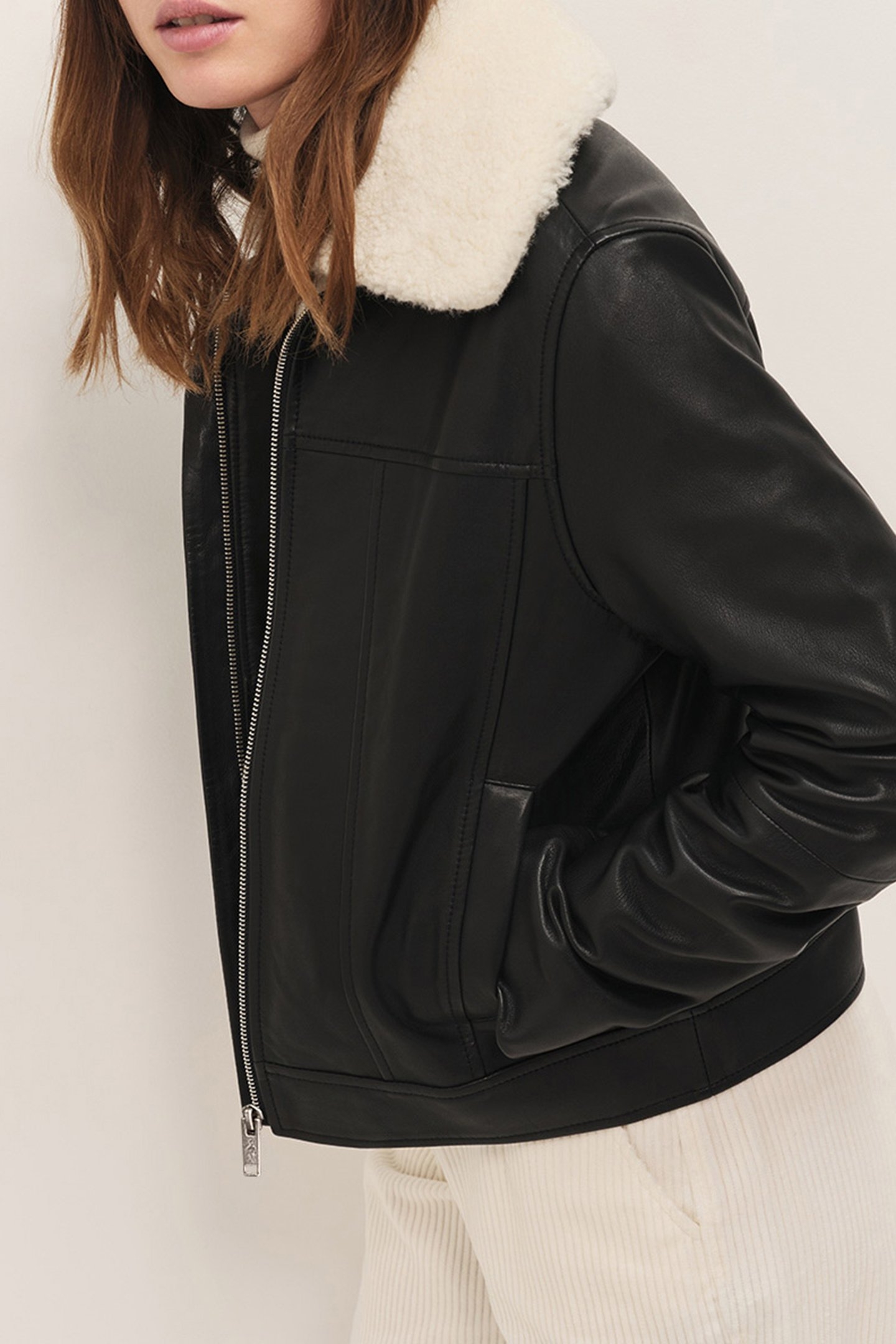 DAMIAN - BLACK LEATHER AVIATOR-STYLE JACKET WITH REMOVABLE S 5