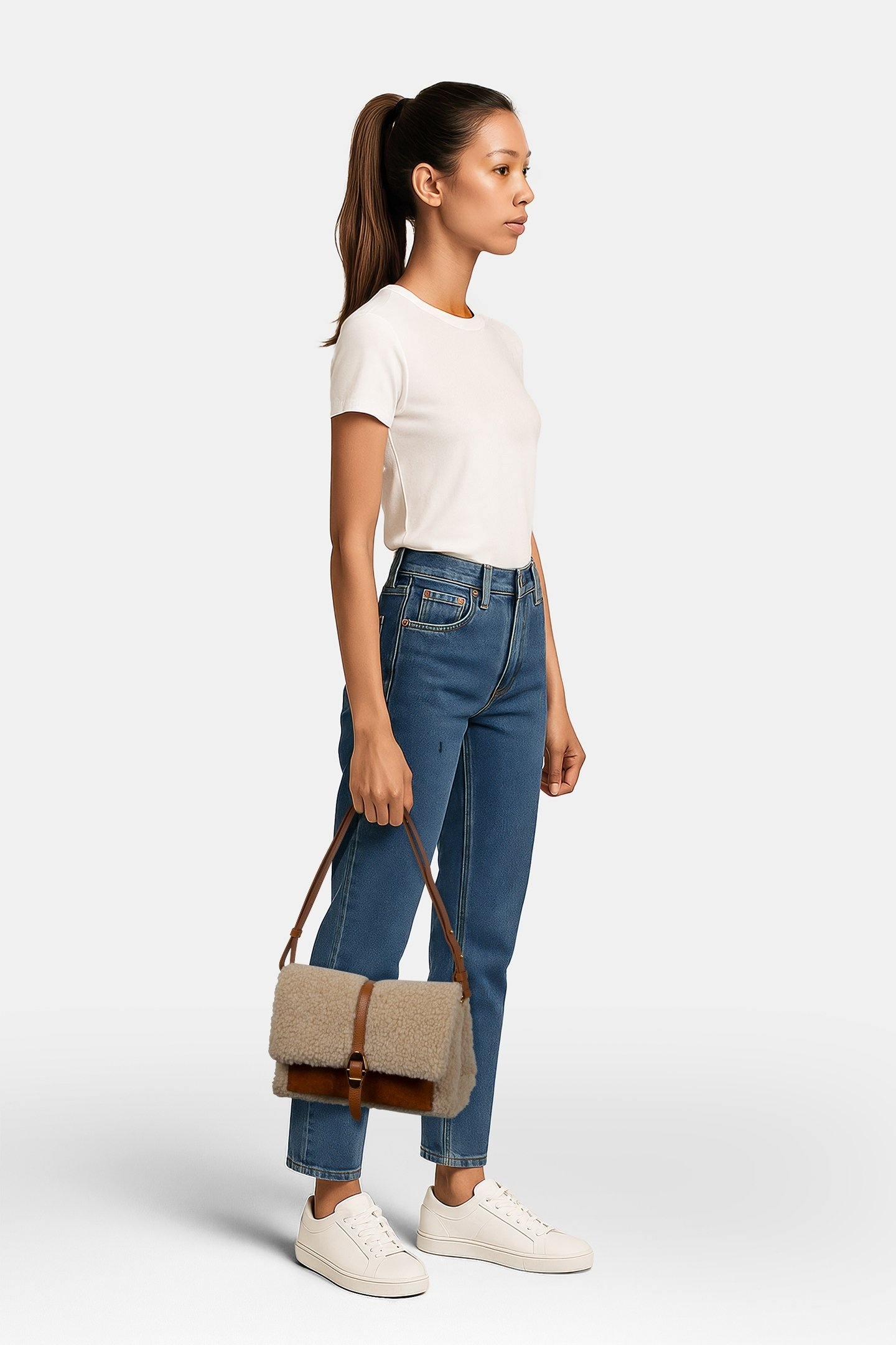 SHOULDER BAG WITH MIXED SUEDE AND LEATHER FABRIC 1