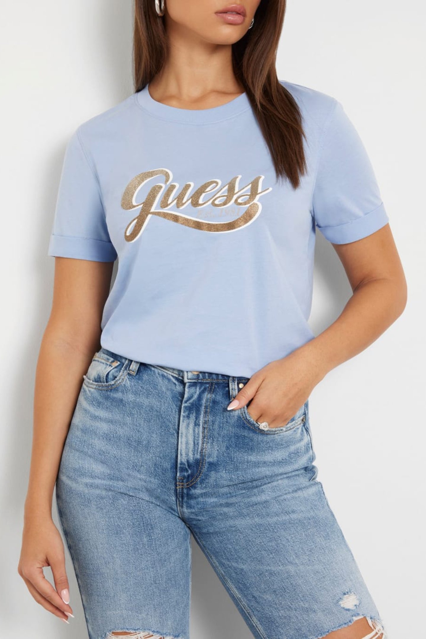 GUESS ECO SS CN GLITTERY LOGO LIGHT BLUE LUXE 5