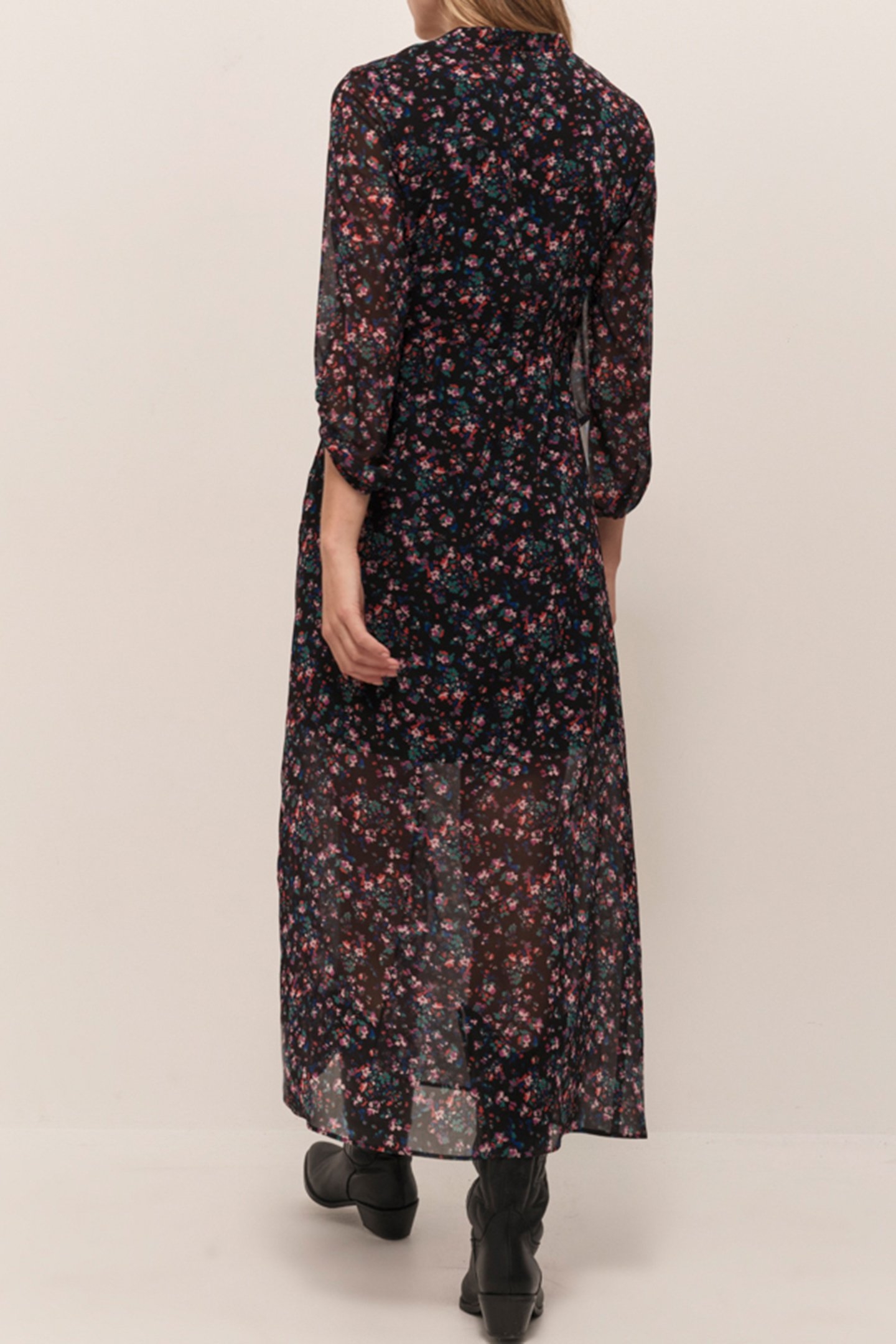 ROMEA - LONG BLACK DRESS WITH NIGHT GARDEN PRINT 2