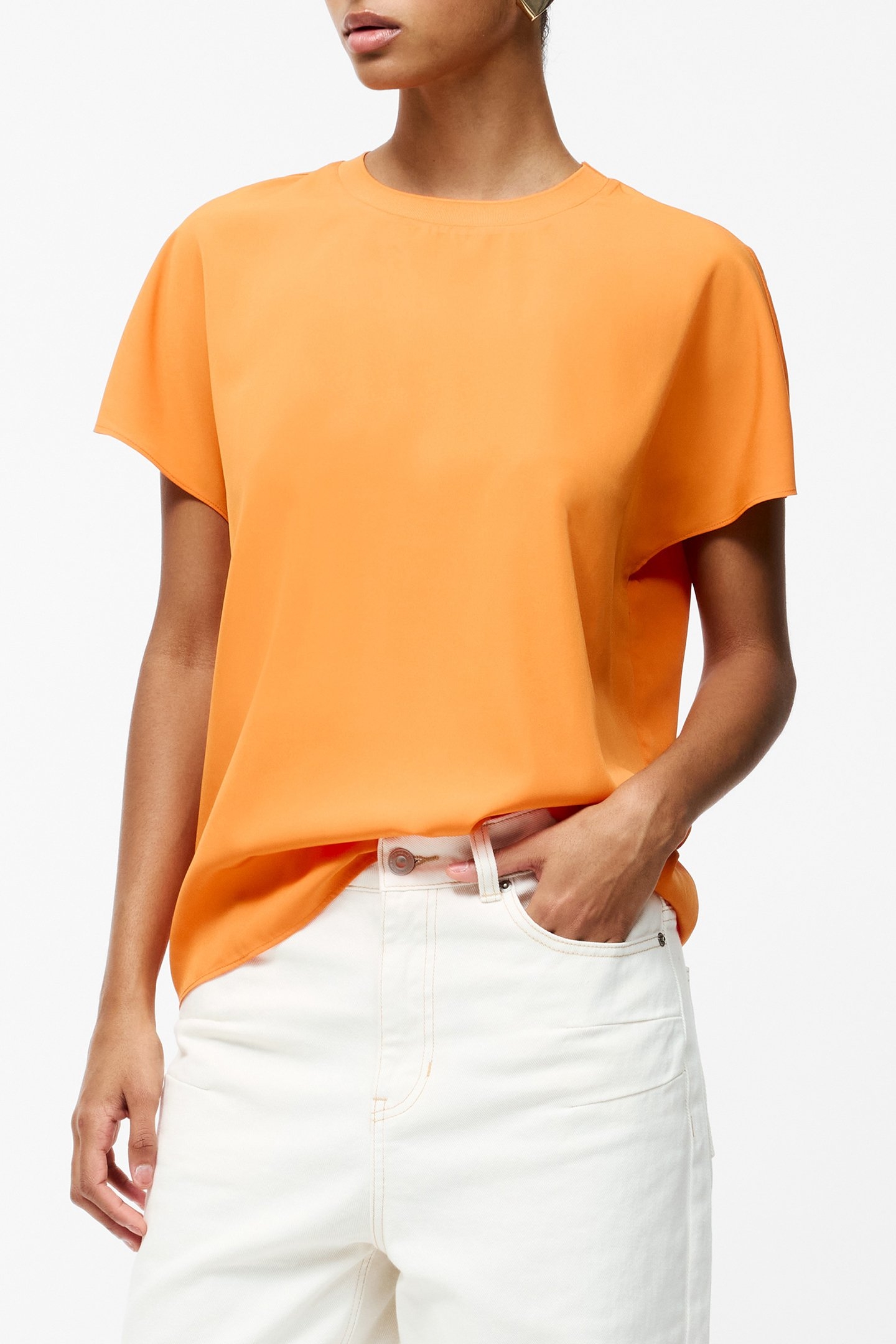 CAPRIANA CREPE CREW NK TOP PAPAYA ORANGE 1