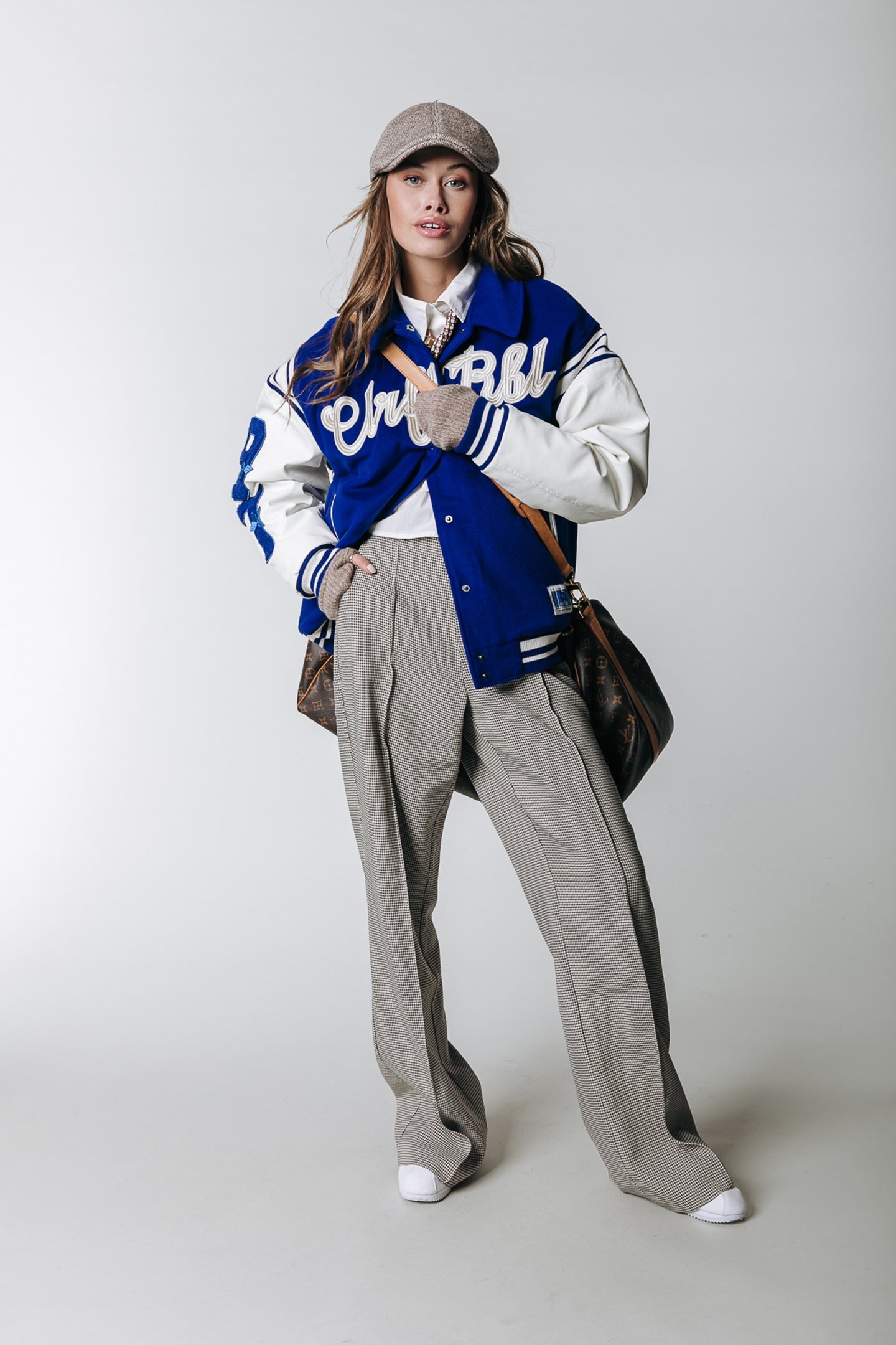 RUS CHECK PINTUCK HIGH WAIST PANTS LIGHT BROWN 2