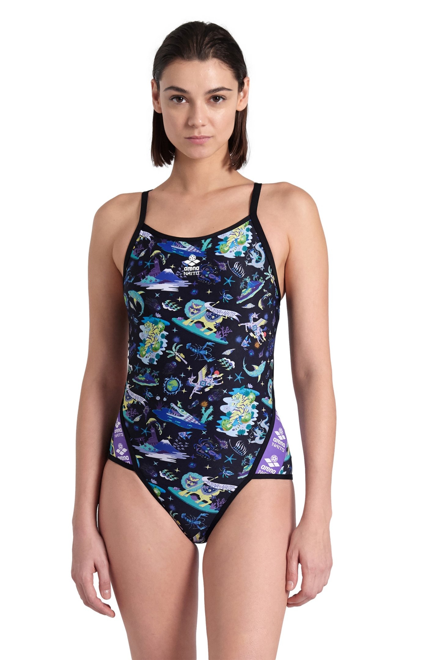 WOMEN'S ARENA FUN PLANET SWIMSUIT SUPER BLACK MULTI BLACK 1