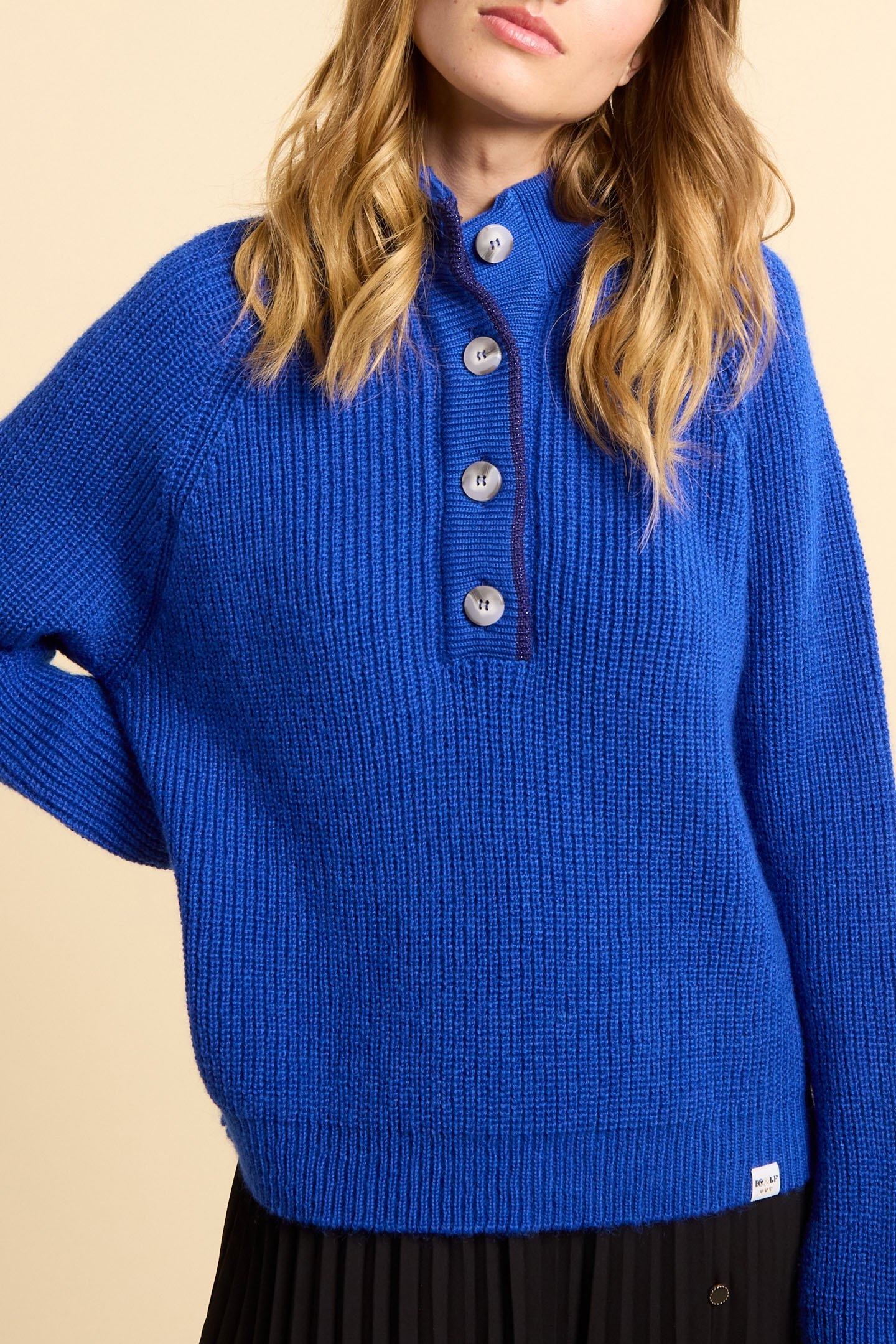 LAFRANÇAISE BLUE BEADED KNIT BUTTON-DOWN SWEATER BLUE 5