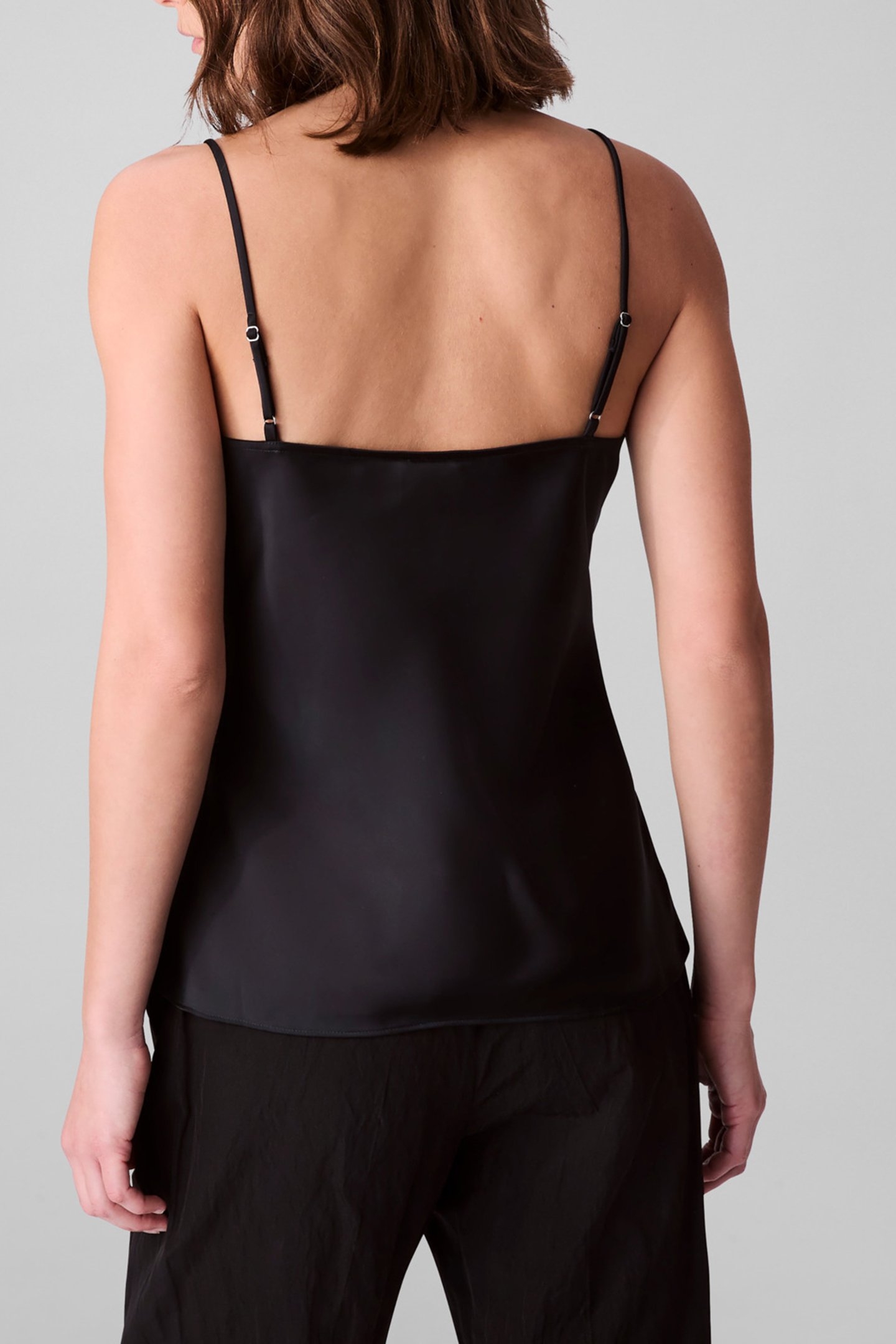 MATTE SATIN CAMI WITH LACE TRIM BLACK W/ BLACK LACE 2