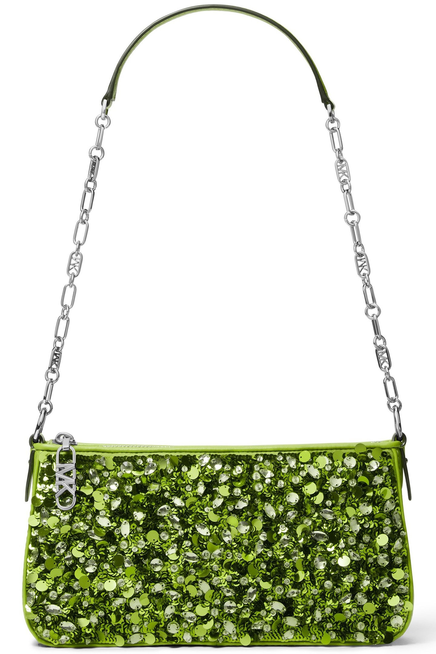 CHAIN POUCHETTE SHOULDER BAG IN GREEN SEQUINS 1
