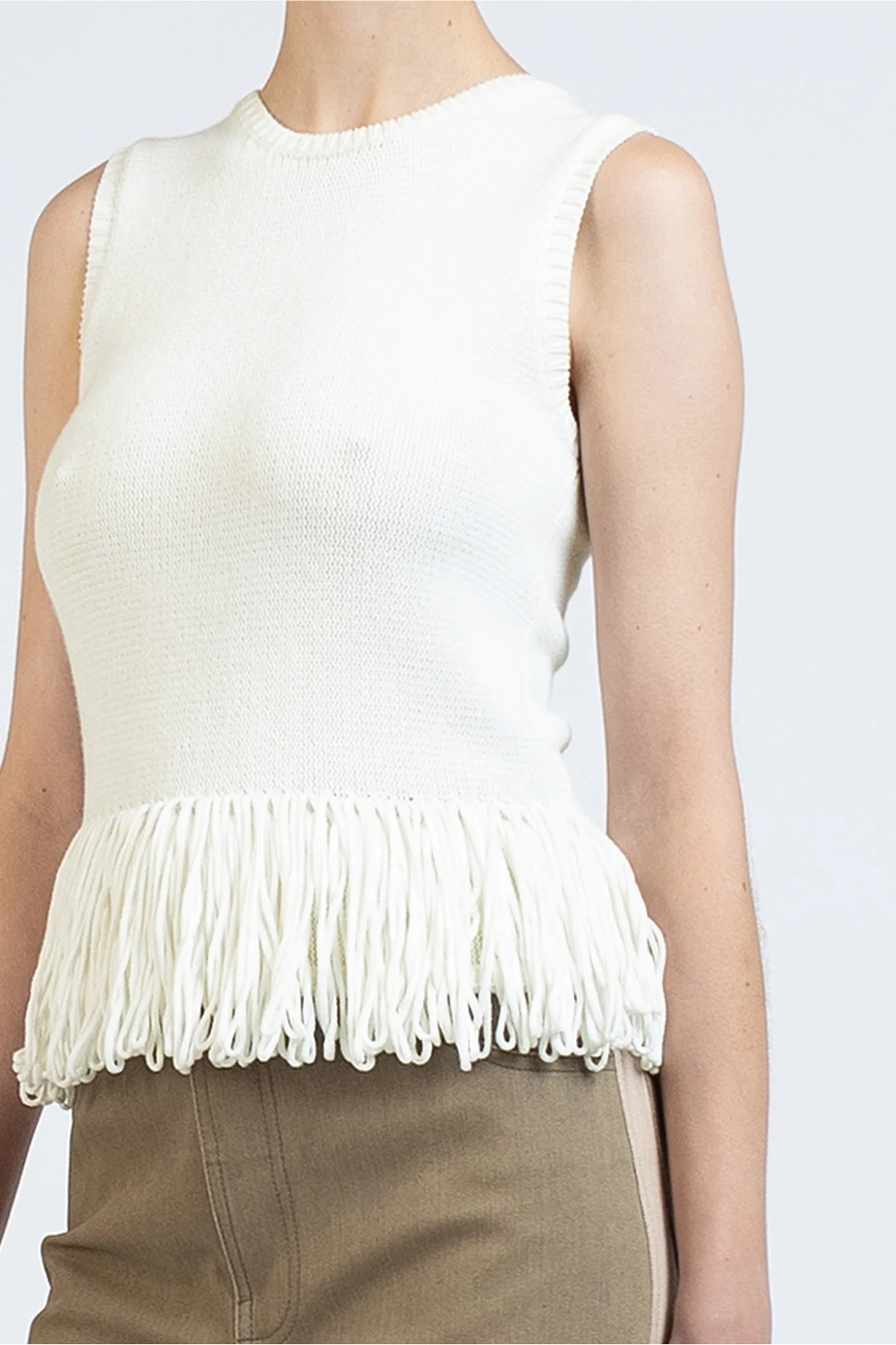 KNIT VEST TOP WITH FRINGE OFF WHITE 1