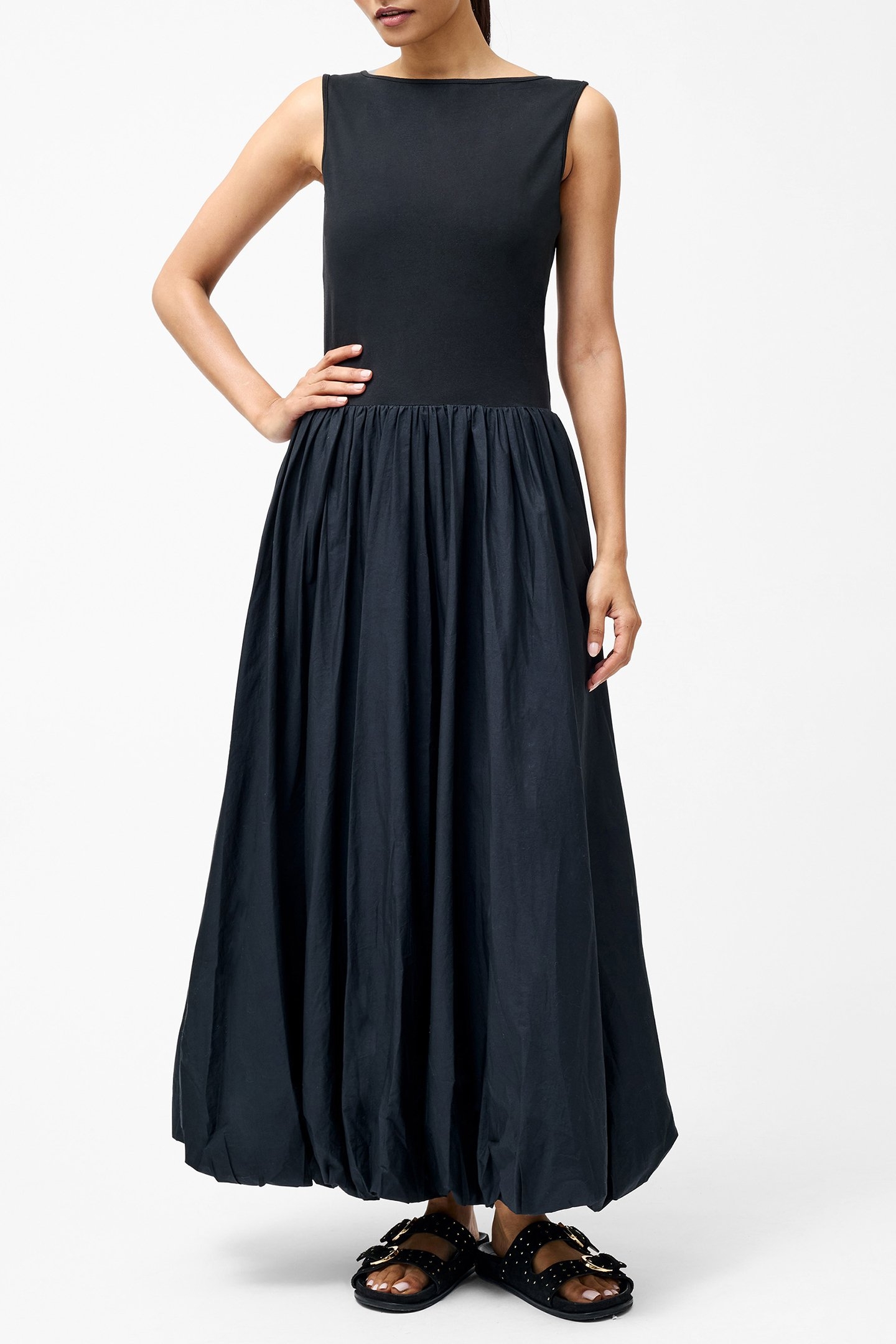 PHOEBE JERSEY WOVEN MIX MIDI BLACK 1