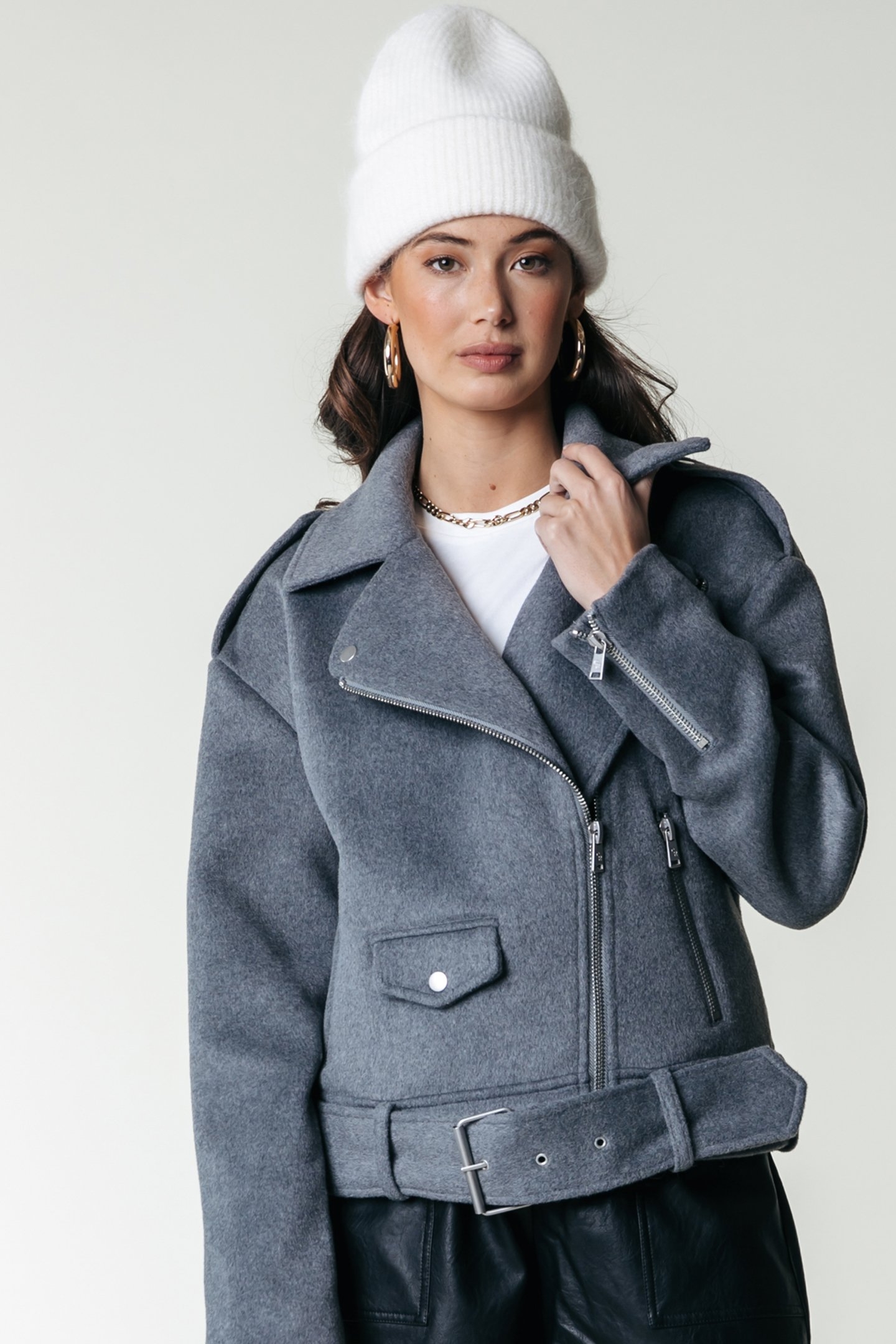 ELEA WOOL BIKER JACKET MEDIUM GREY MELANGE 5