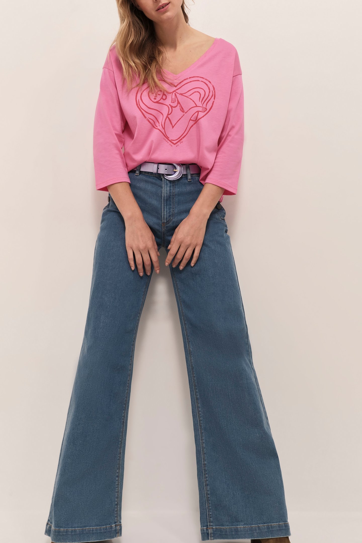 MEZZO - FUCHSIA WOMEN'S T-SHIRT WITH RED HEART DESIGN FOR PI 3