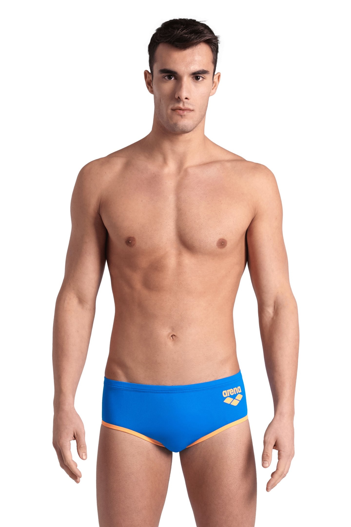 MEN'S ARENA ONE 12CM SWIM BRIEFS BIG LOG BLUE RIVER FLUO ORA 1