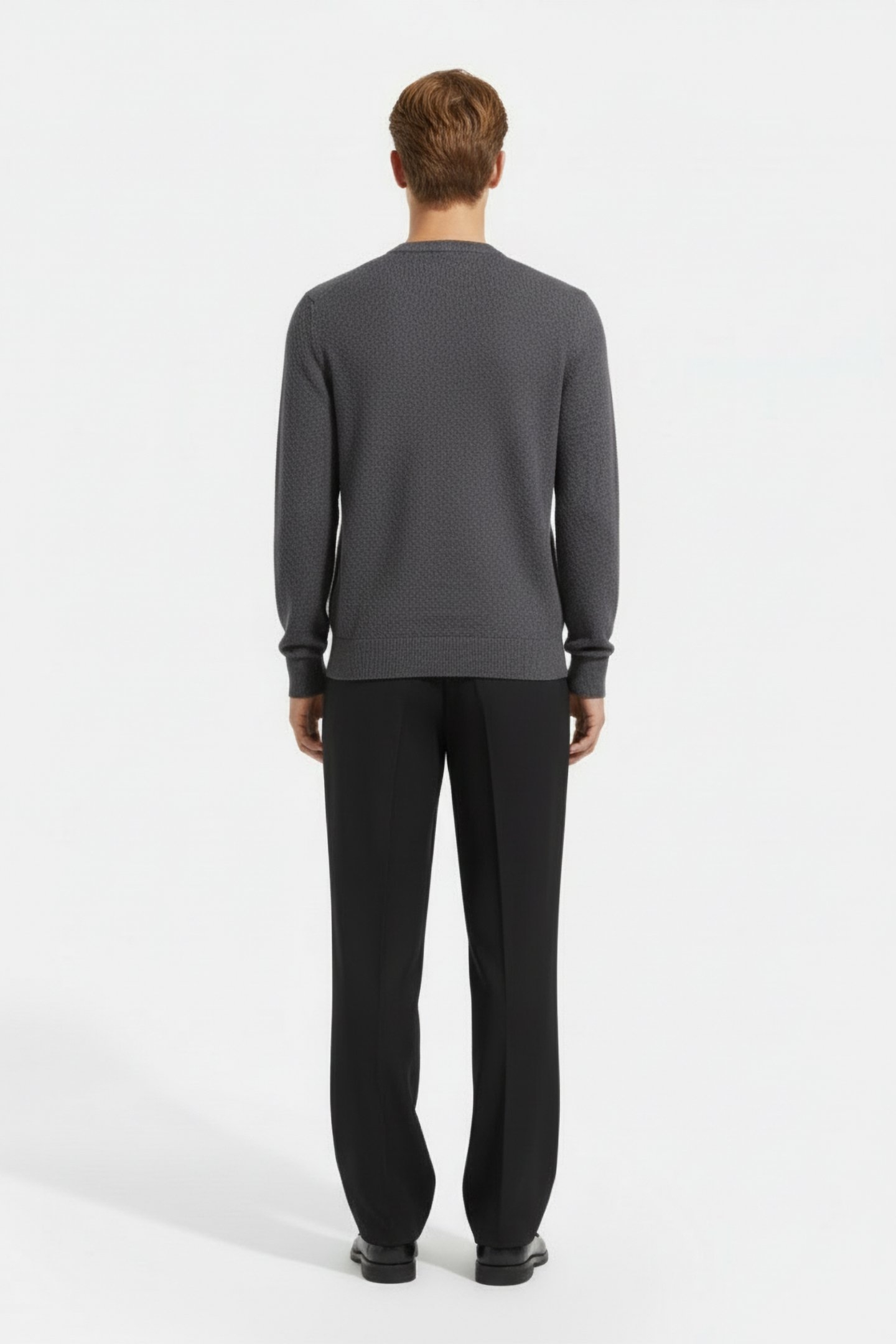 SS NEPS TEXTURE STITCH SWEATER CREW DARK GREY 2