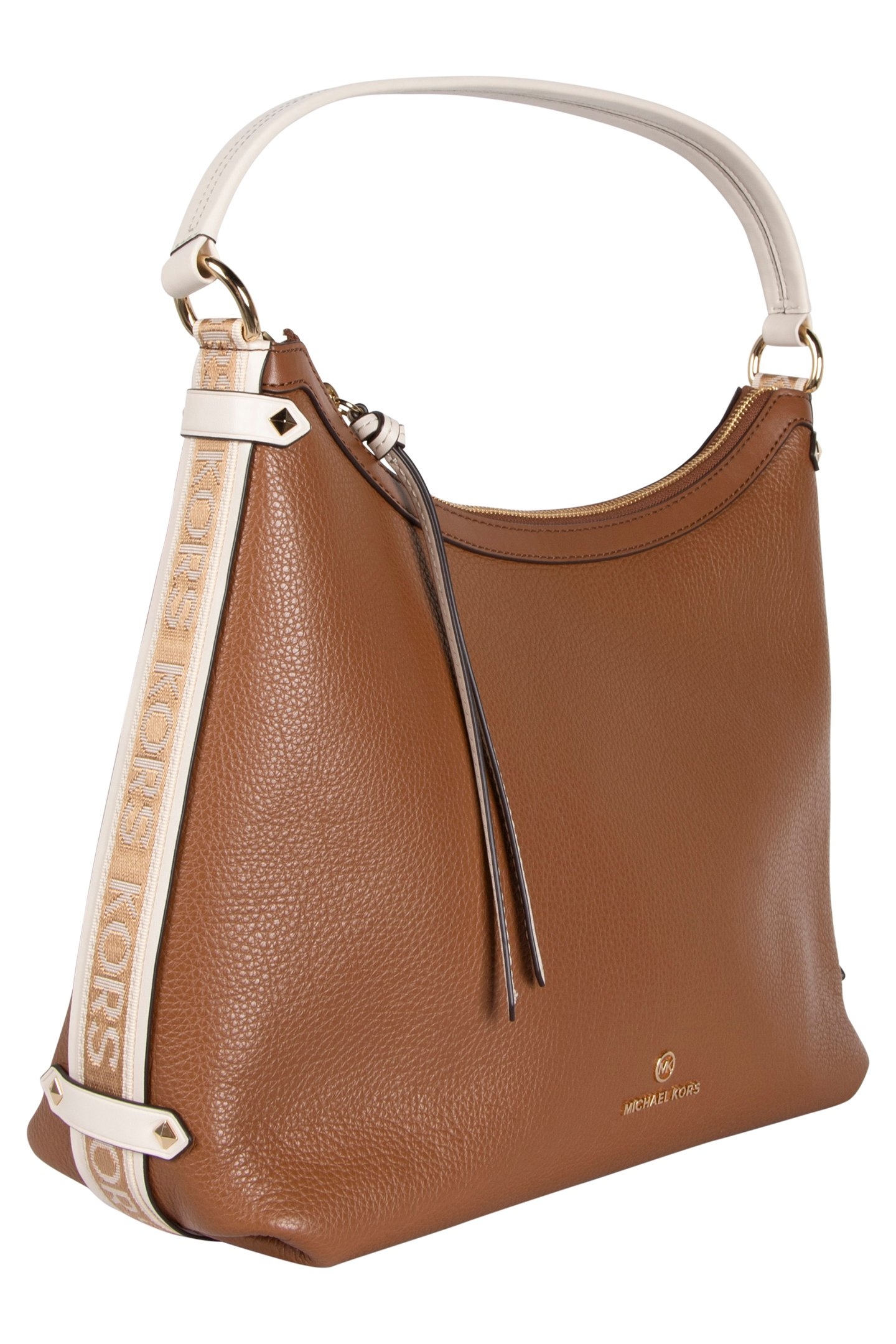 LEATHER HOBO SHOULDER BAG IN CREAM AND BROWN 4
