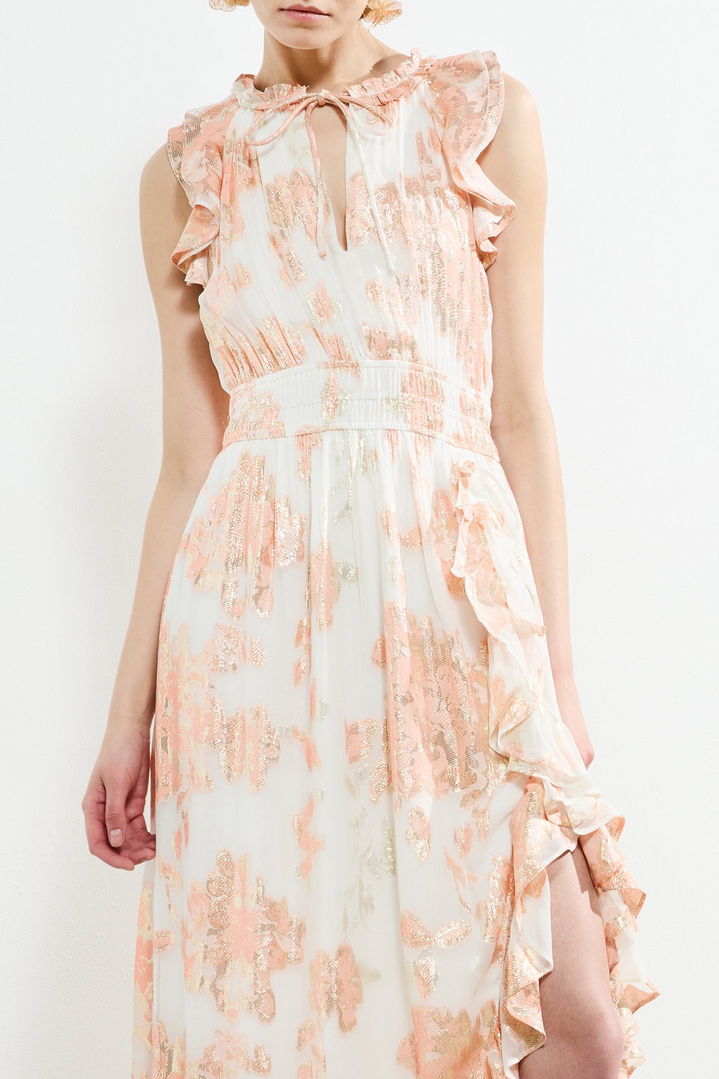 ELKO JAQUARD FLUTTED MIDI DRESS BALLET PINK MULTI 3