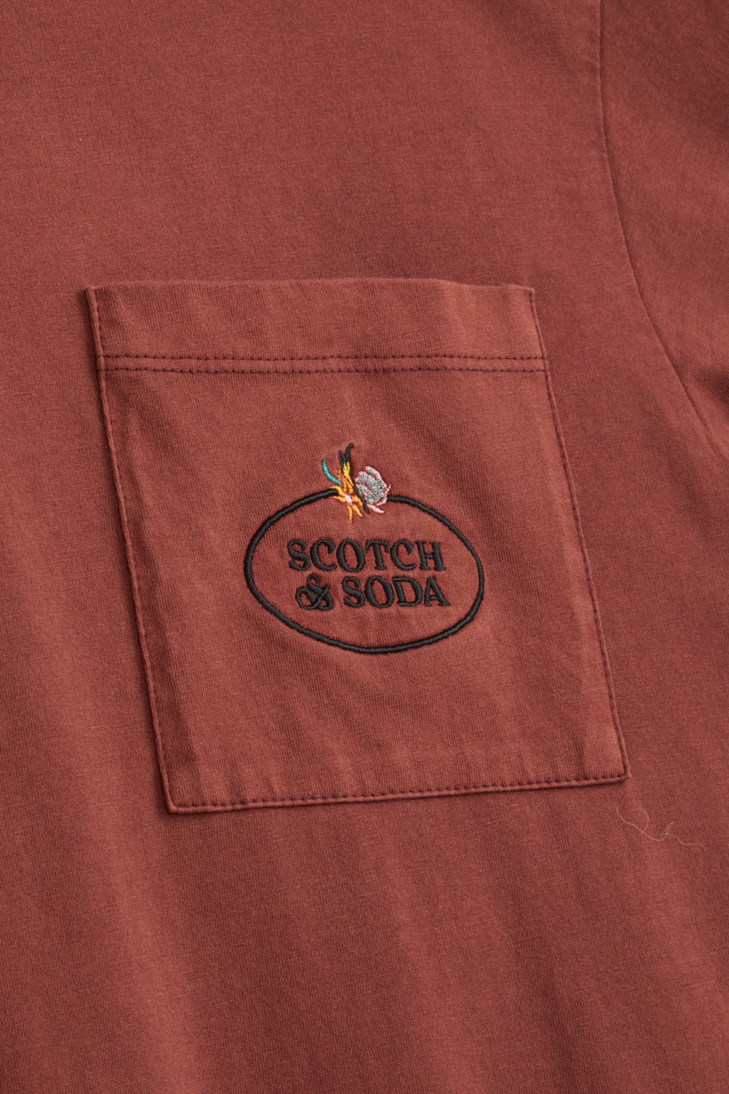 GARMENT DYED SS POCKET TEE BROWN/RED 3