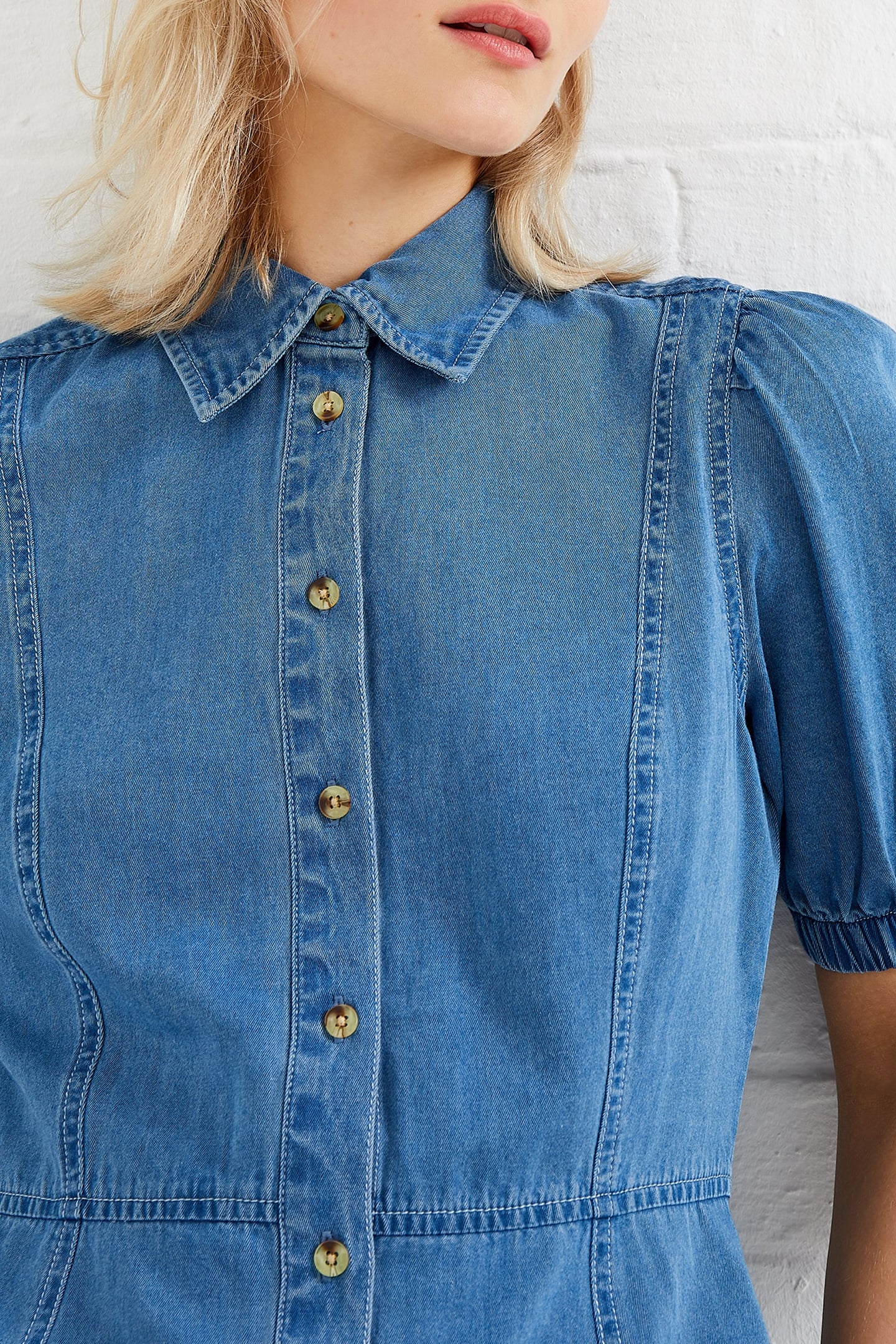 CHAMBRAY PUFF SLEEVE DRESS LIGHT INDIGO 6