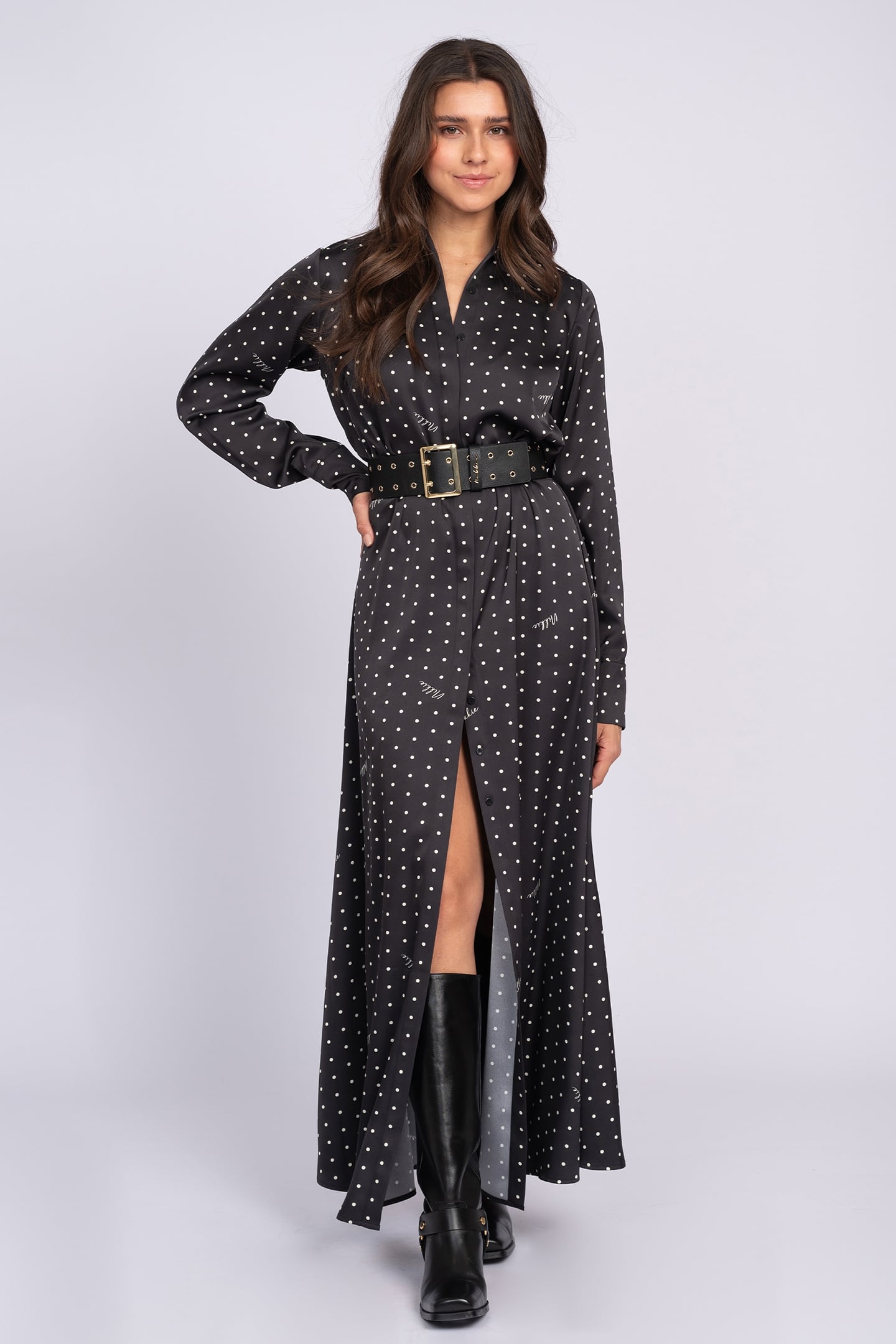 HALYCH SATIN MAXI DRESS BLACK 1