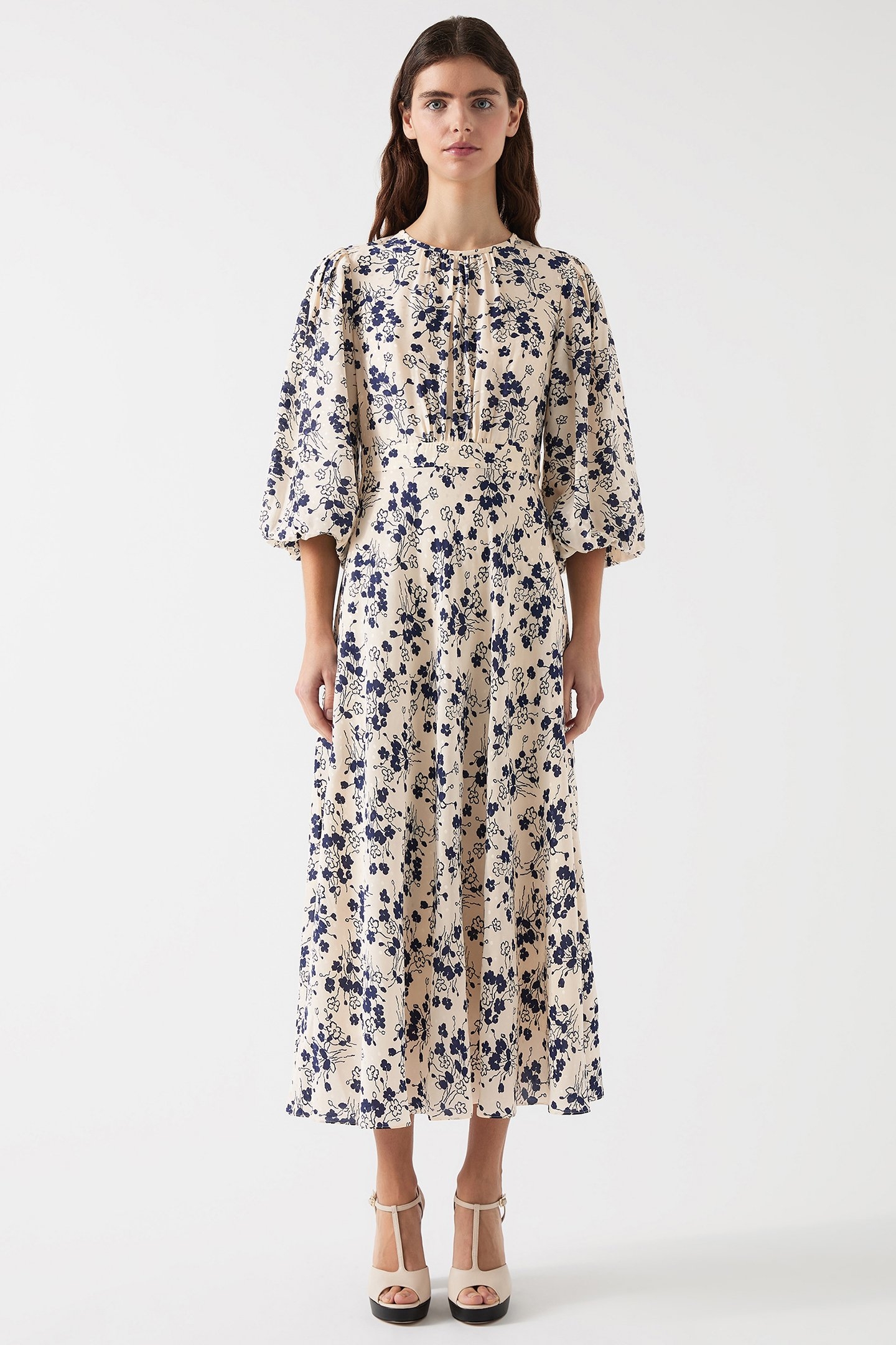 DR LOIS FULL SLEEVE DRESS CREAM/BLUE 2