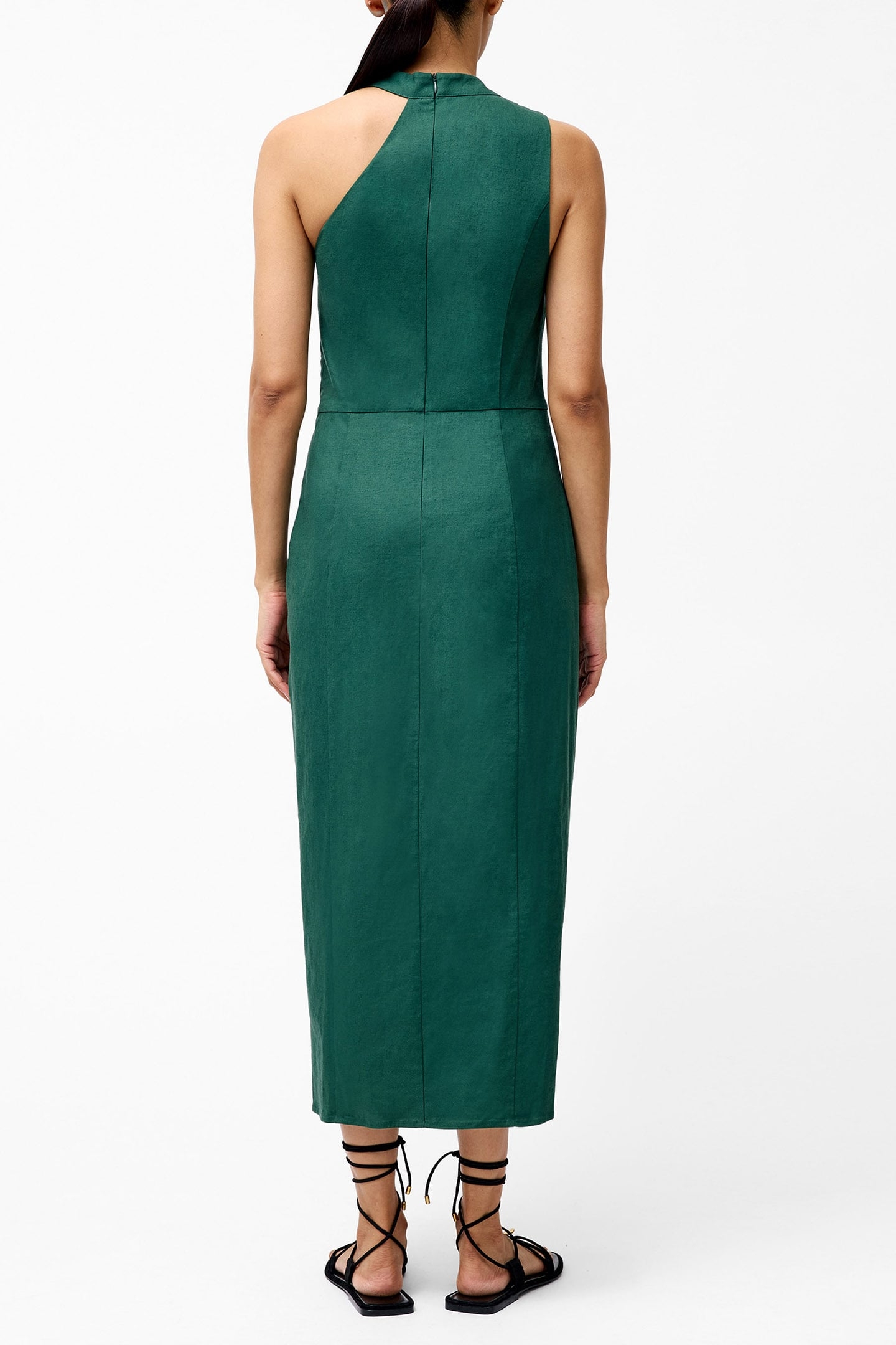ASPEN LINEN BLEND HALTER DRESS JADE GREEN 2
