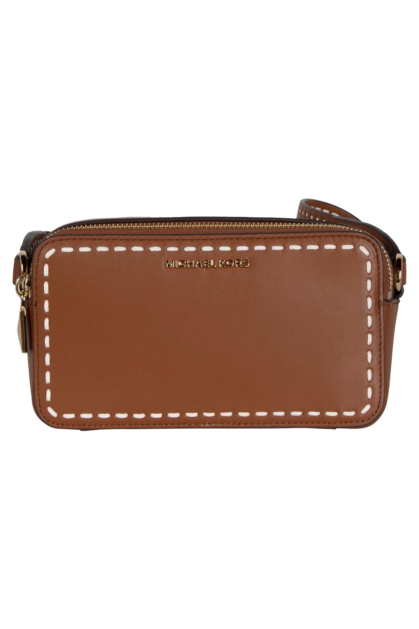 SMALL DOUBLE ZIP CAMERA CHAIN CROSS BODY BAG IN BROWN 2