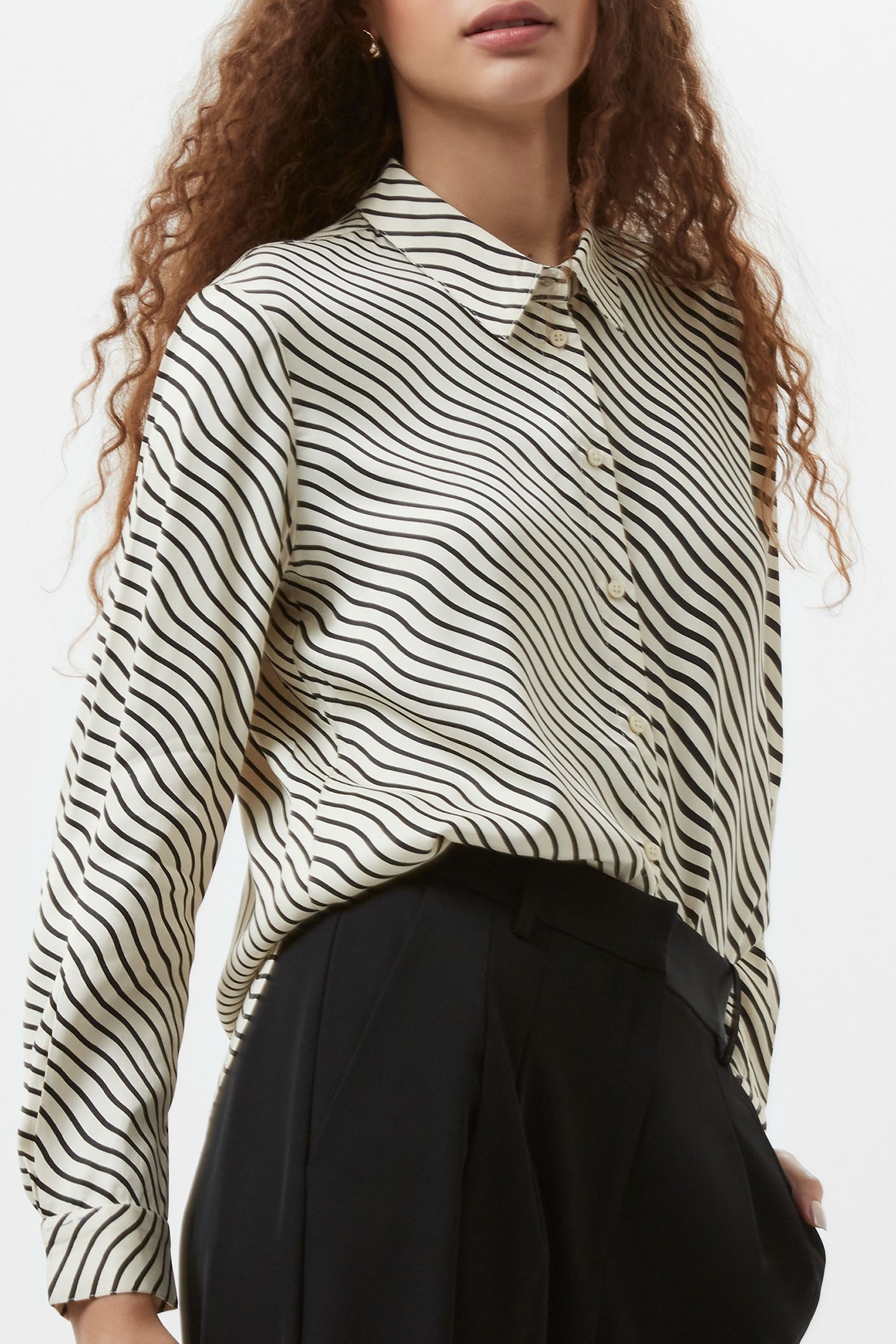 CANDICE SATIN STRIPE SHIRT BLACK/CREAM 4