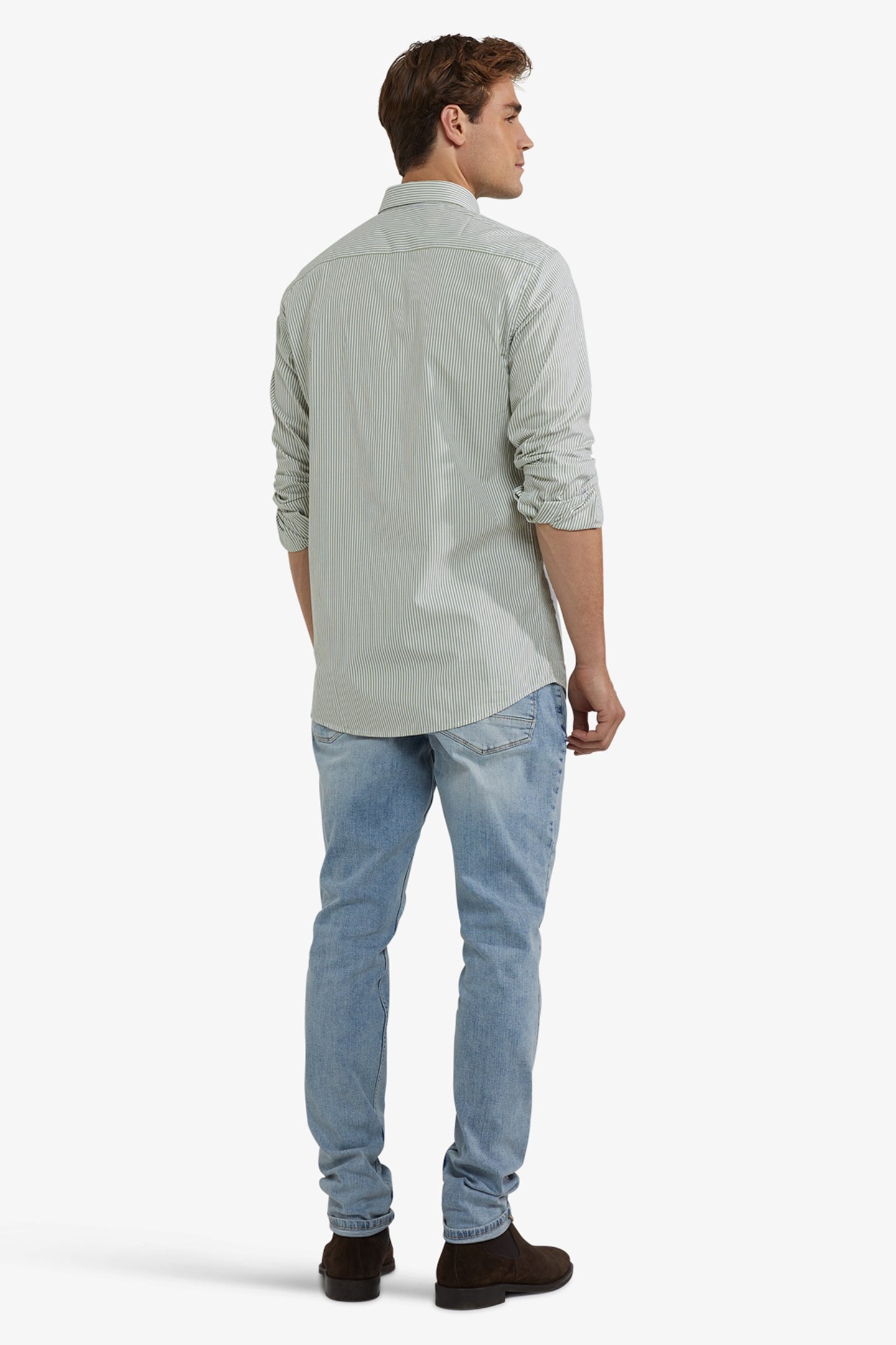 POPLIN STRIPE PEACHED SHIRT MOSS GREEN 3