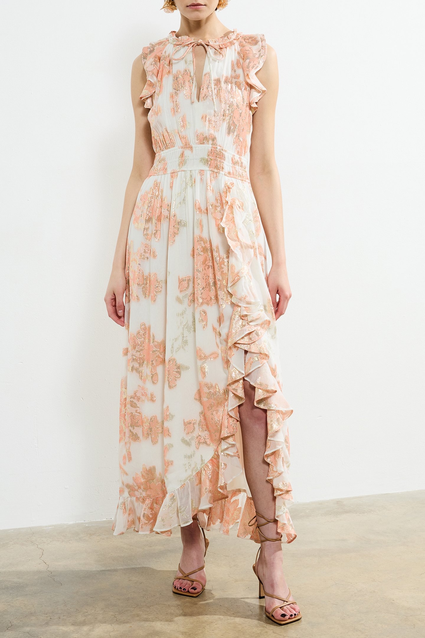 ELKO JAQUARD FLUTTED MIDI DRESS BALLET PINK MULTI 1