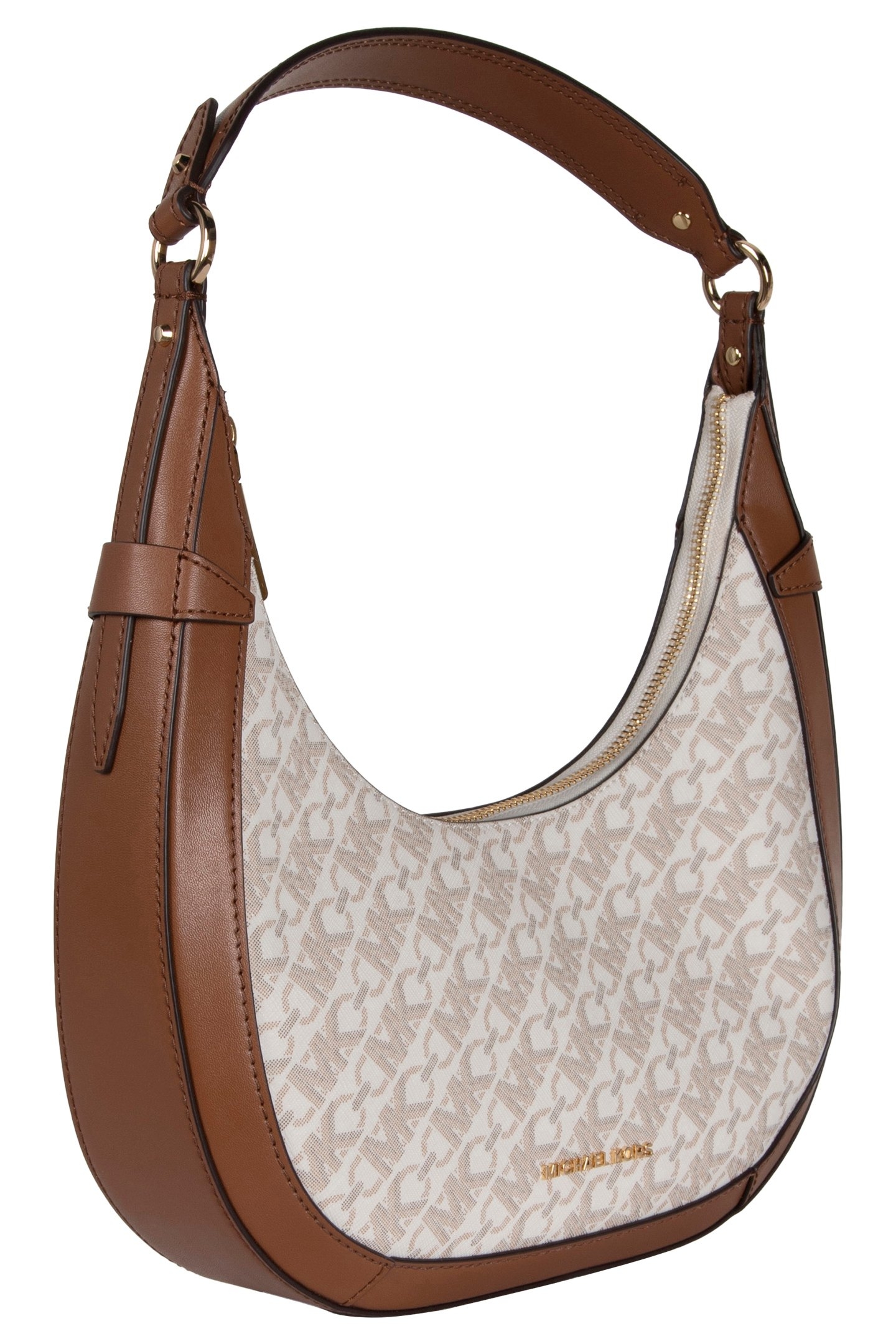 CRESCENT TOP ZIP SHOULDER BAG IN BROWN AND CREAM 4