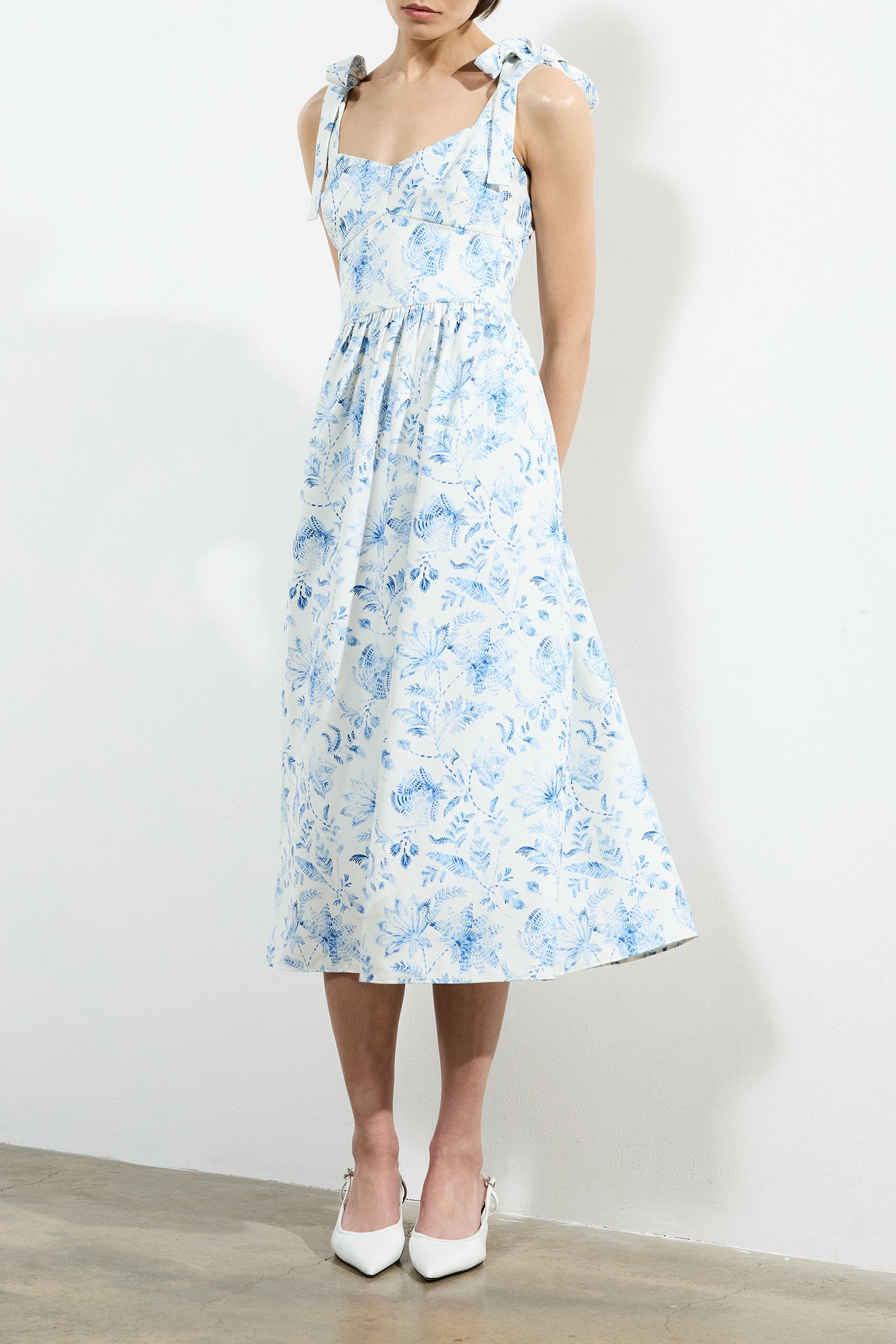 SERENITY DALE CREPE MIDI DRESS CREAM/BLUE 1