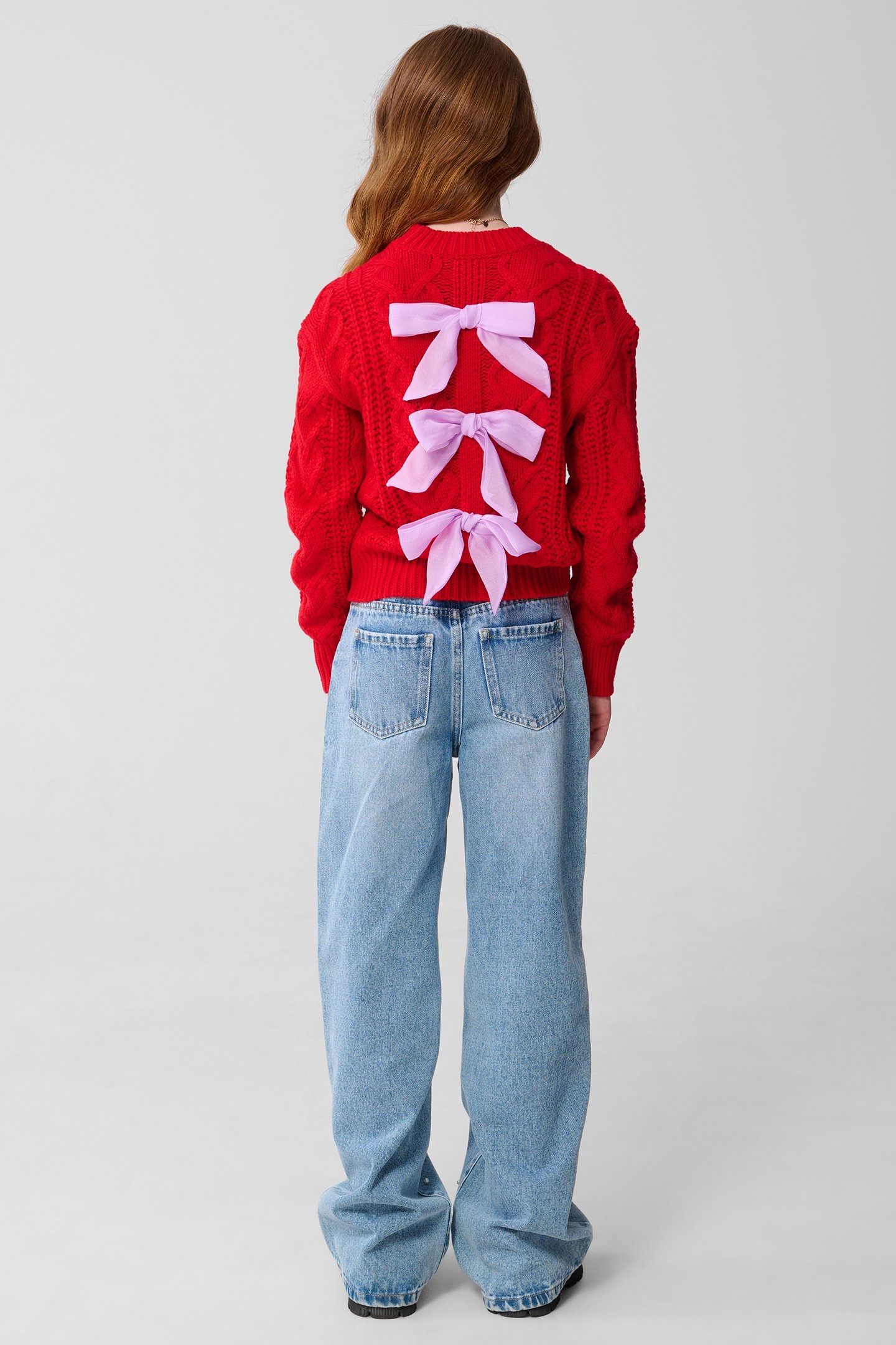 GIRLS SBCABLE BOW KNIT RED 3