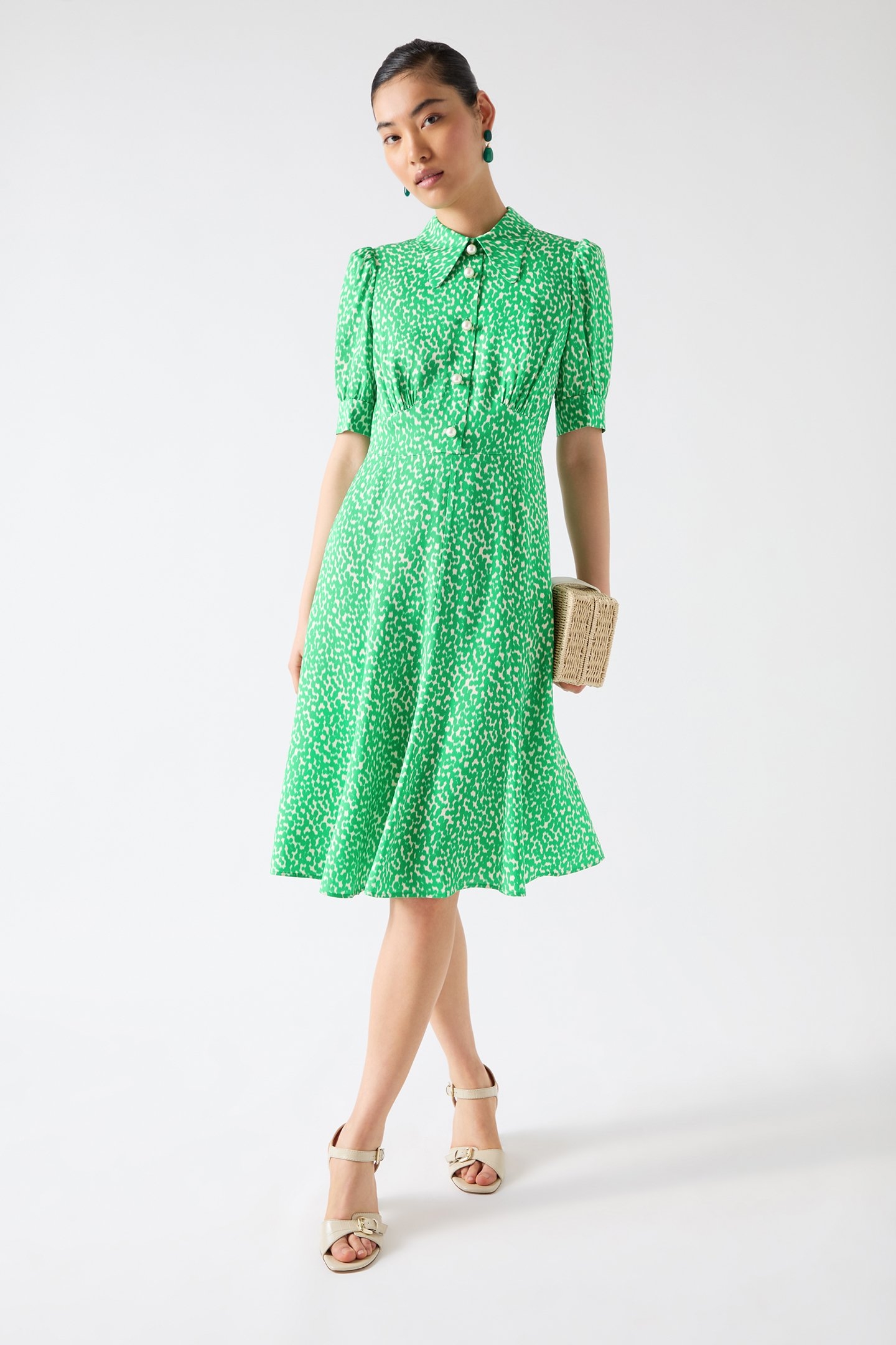 DR ESME FIT & FLARE DRESS GREEN/CREAM 4