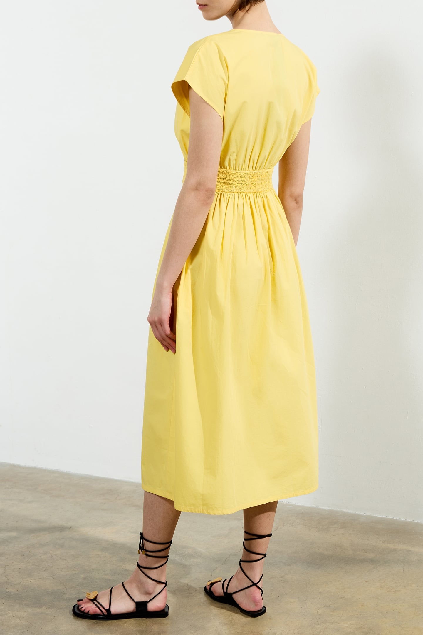 BARLETTA POPLIN TIE MIDI DRESS BUTTER YELLOW 3